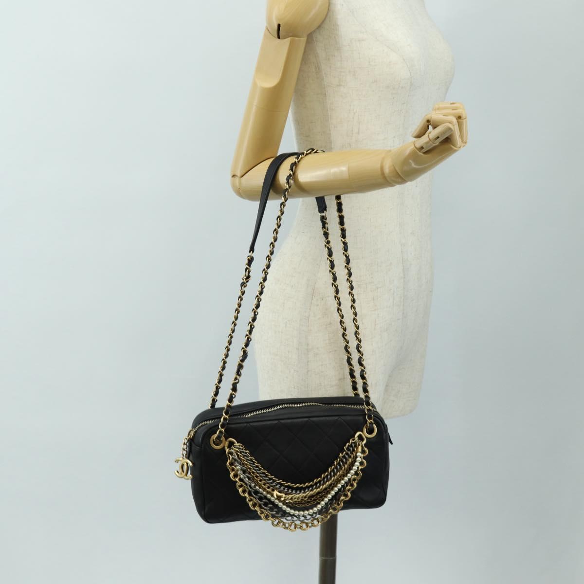 CHANEL All About Chain Matelasse Bag Lamb Skin Black Gold CC Auth 189115SM