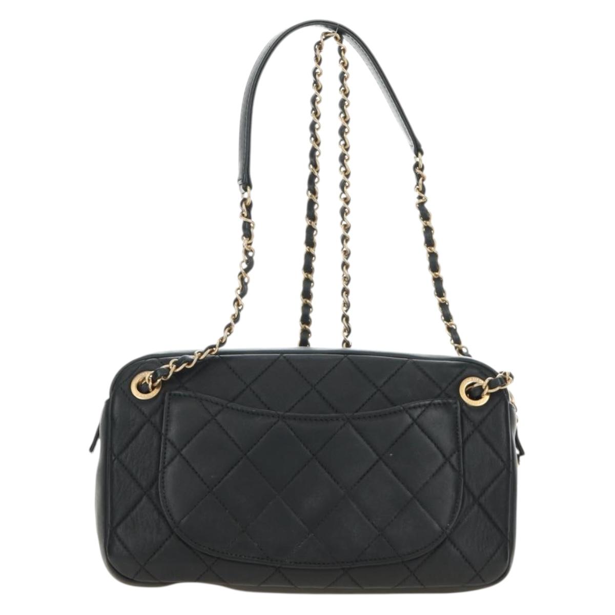 CHANEL All About Chain Matelasse Bag Lamb Skin Black Gold CC Auth 189115SM