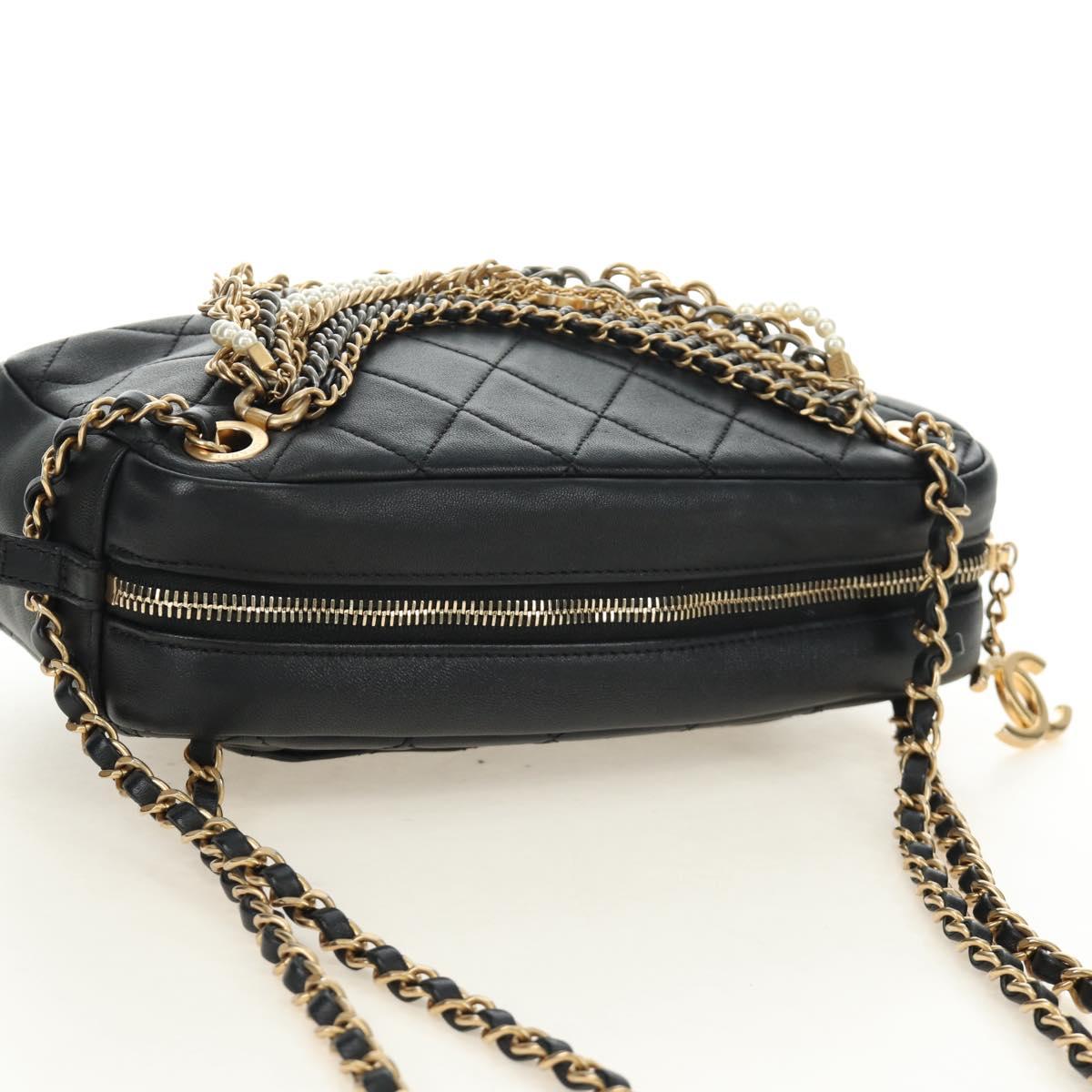 CHANEL All About Chain Matelasse Bag Lamb Skin Black Gold CC Auth 189115SM