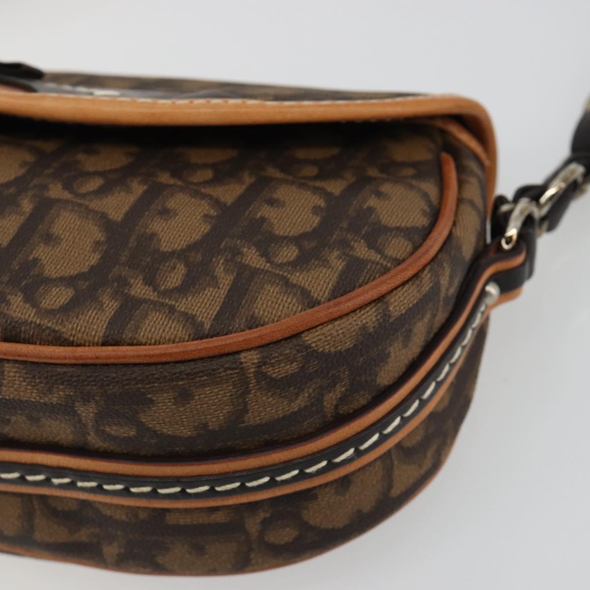 Christian Dior Trotter Canvas Romantic Chain Bag PVC Brown Silver Auth 189117SM