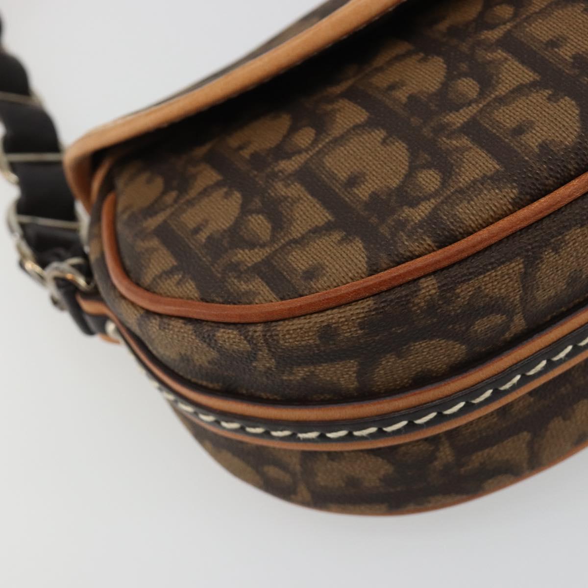 Christian Dior Trotter Canvas Romantic Chain Bag PVC Brown Silver Auth 189117SM