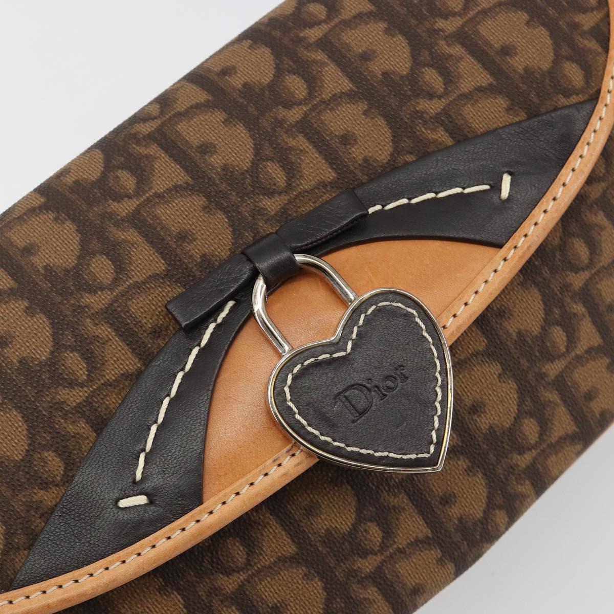 Christian Dior Trotter Canvas Romantic Chain Bag PVC Brown Silver Auth 189117SM