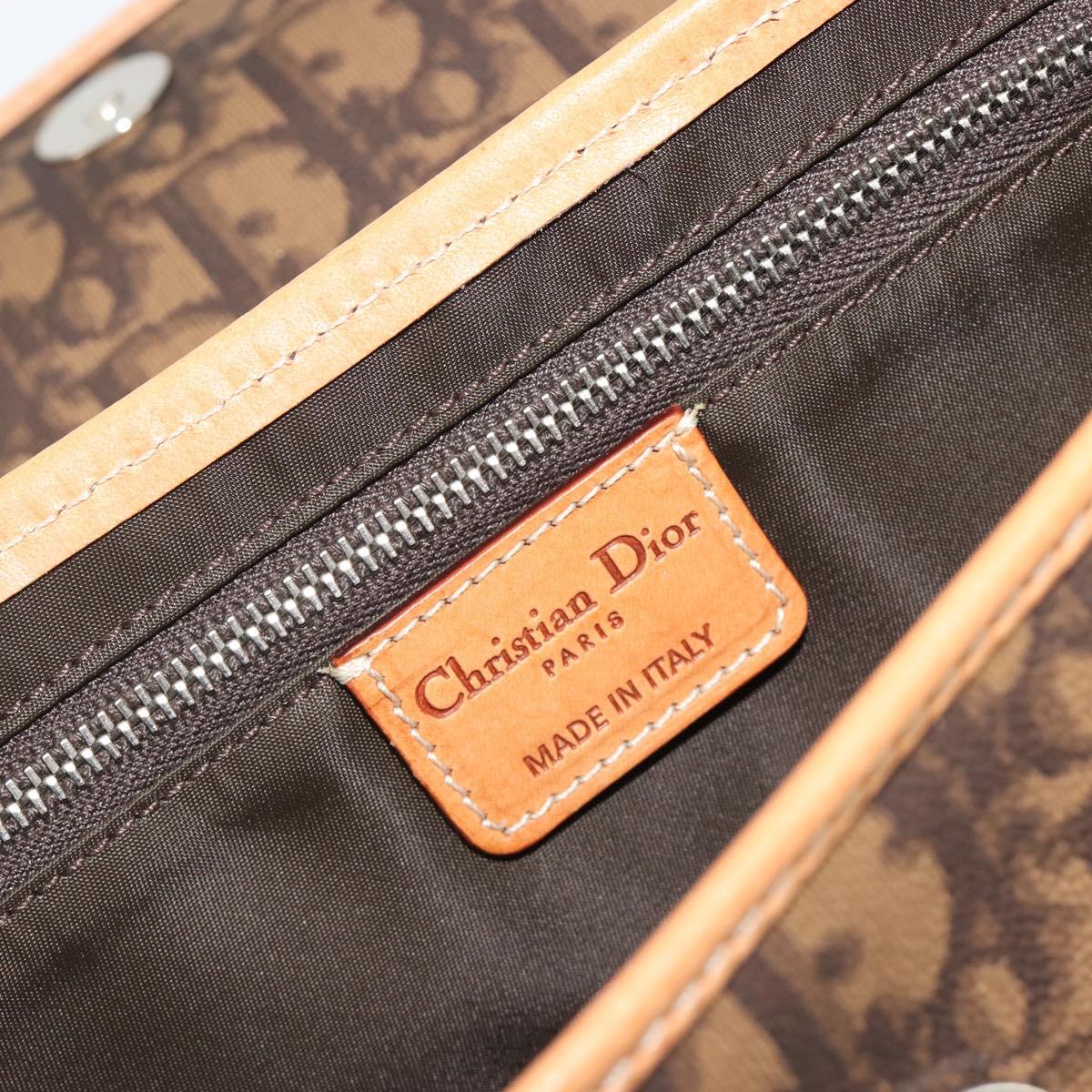 Christian Dior Trotter Canvas Romantic Chain Bag PVC Brown Silver Auth 189117SM
