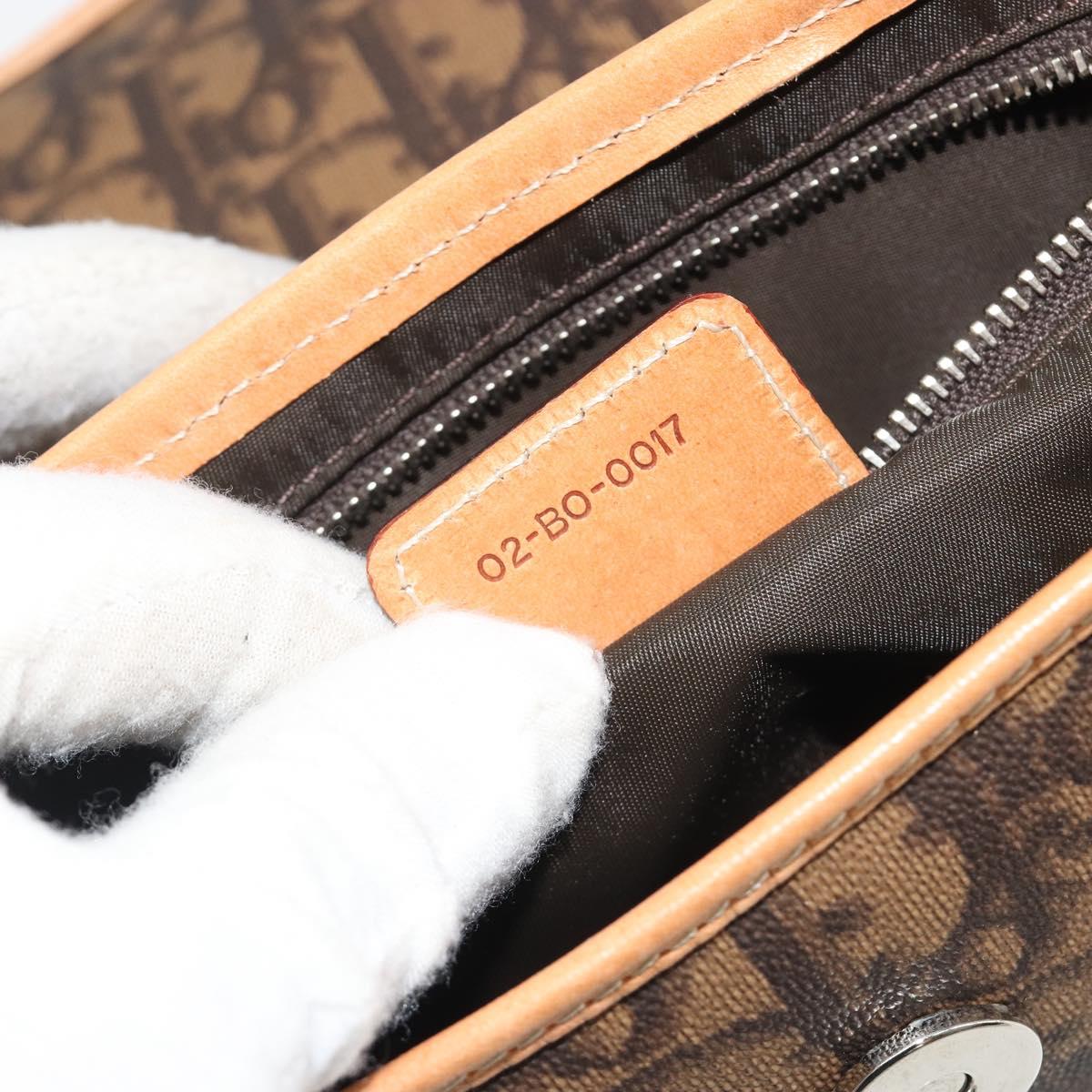 Christian Dior Trotter Canvas Romantic Chain Bag PVC Brown Silver Auth 189117SM