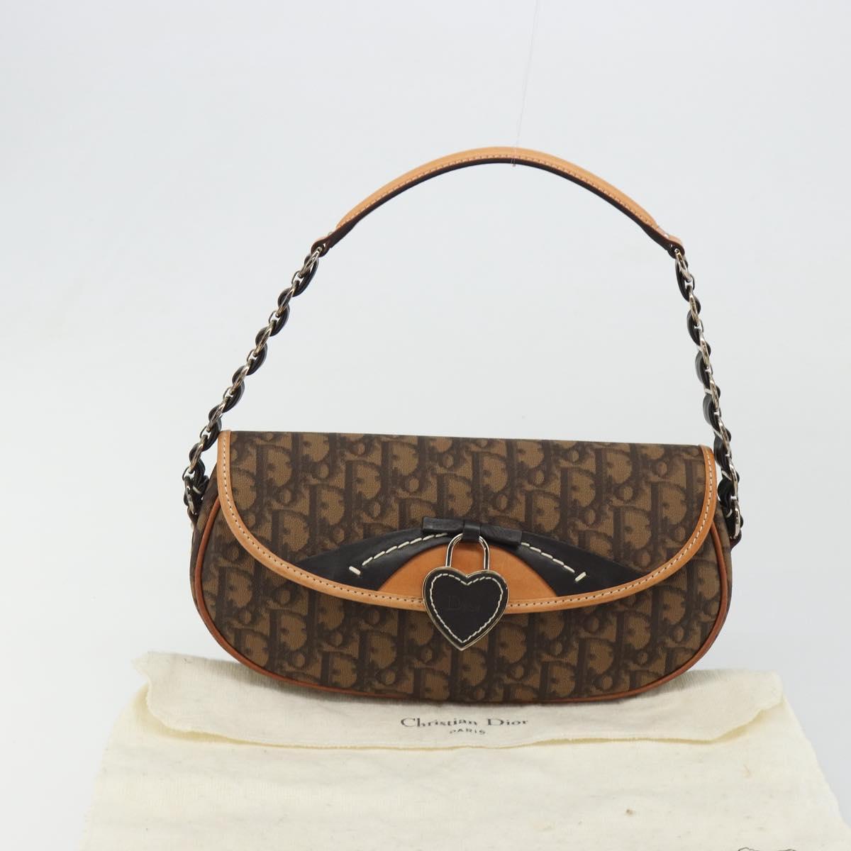Christian Dior Trotter Canvas Romantic Chain Bag PVC Brown Silver Auth 189117SM
