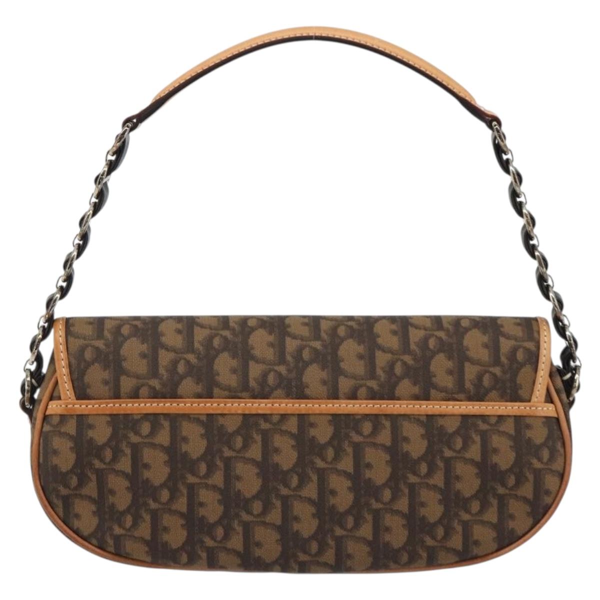 Christian Dior Trotter Canvas Romantic Chain Bag PVC Brown Silver Auth 189117SM