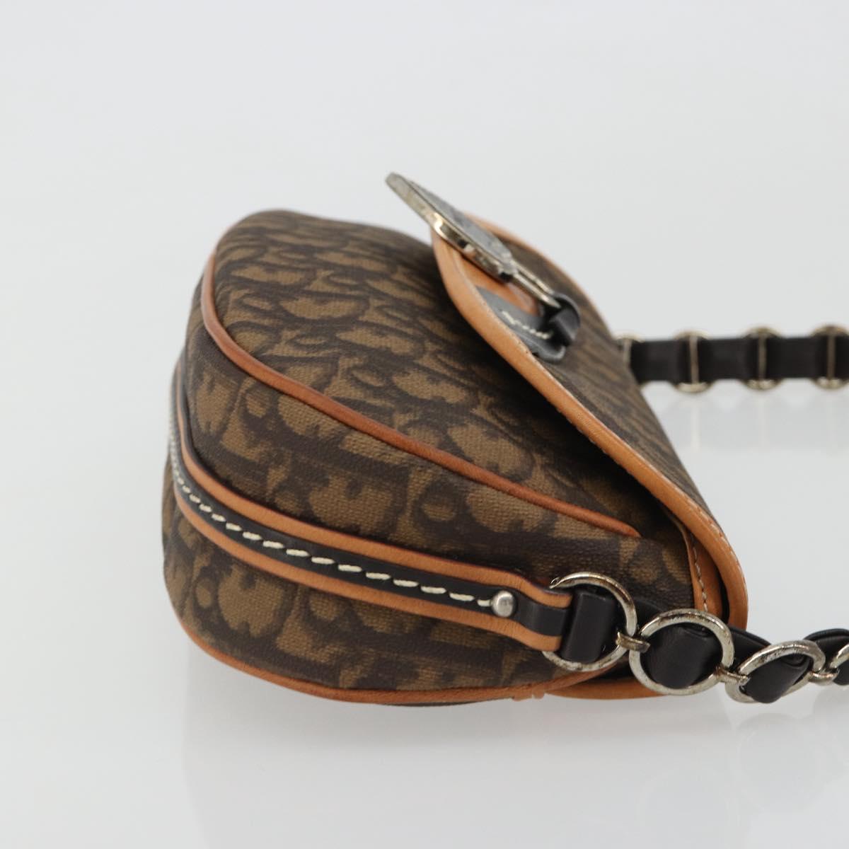 Christian Dior Trotter Canvas Romantic Chain Bag PVC Brown Silver Auth 189117SM