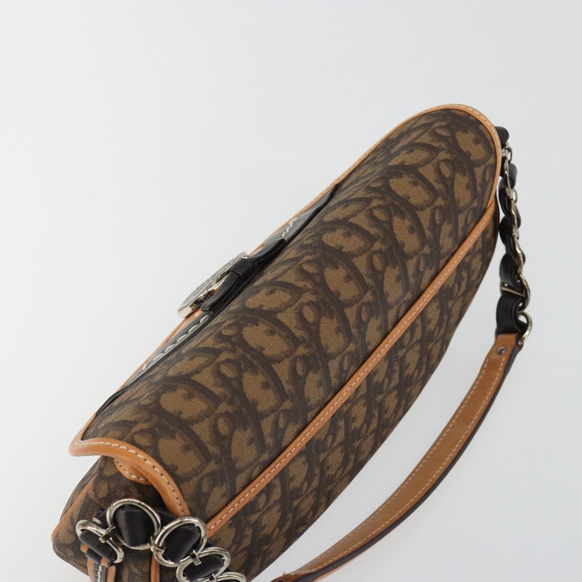 Christian Dior Trotter Canvas Romantic Chain Bag PVC Brown Silver Auth 189117SM