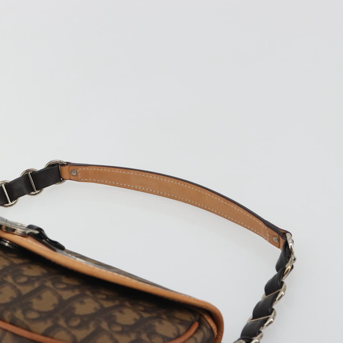 Christian Dior Trotter Canvas Romantic Chain Bag PVC Brown Silver Auth 189117SM