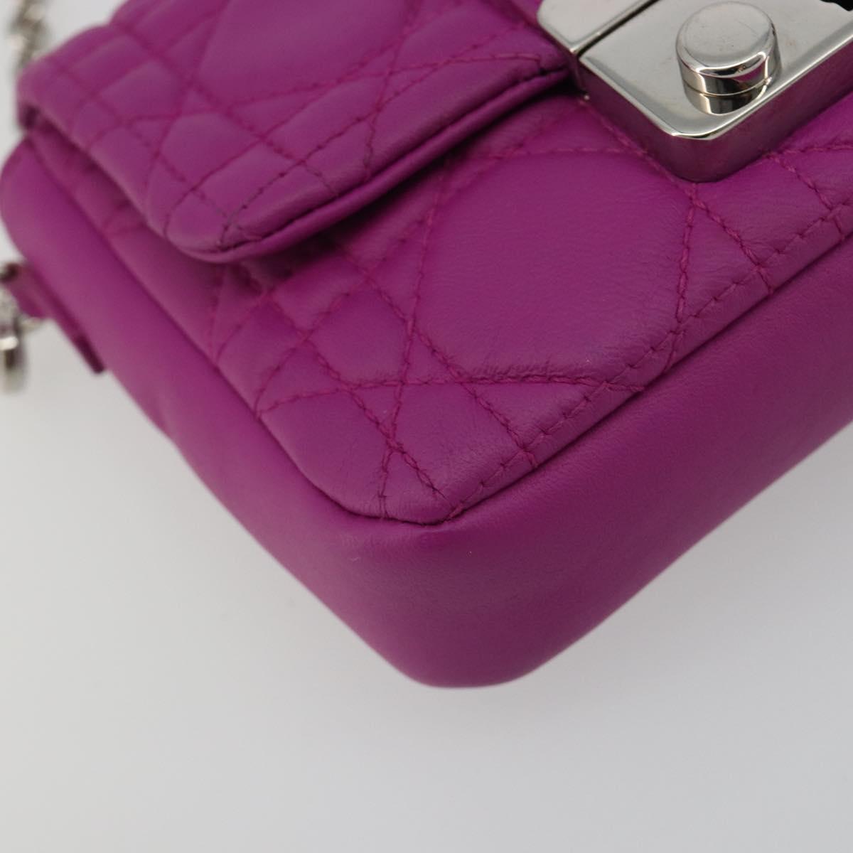 Christian Dior Chain Cannage Shoulder Bag Lamb Skin Purple Auth 189118A