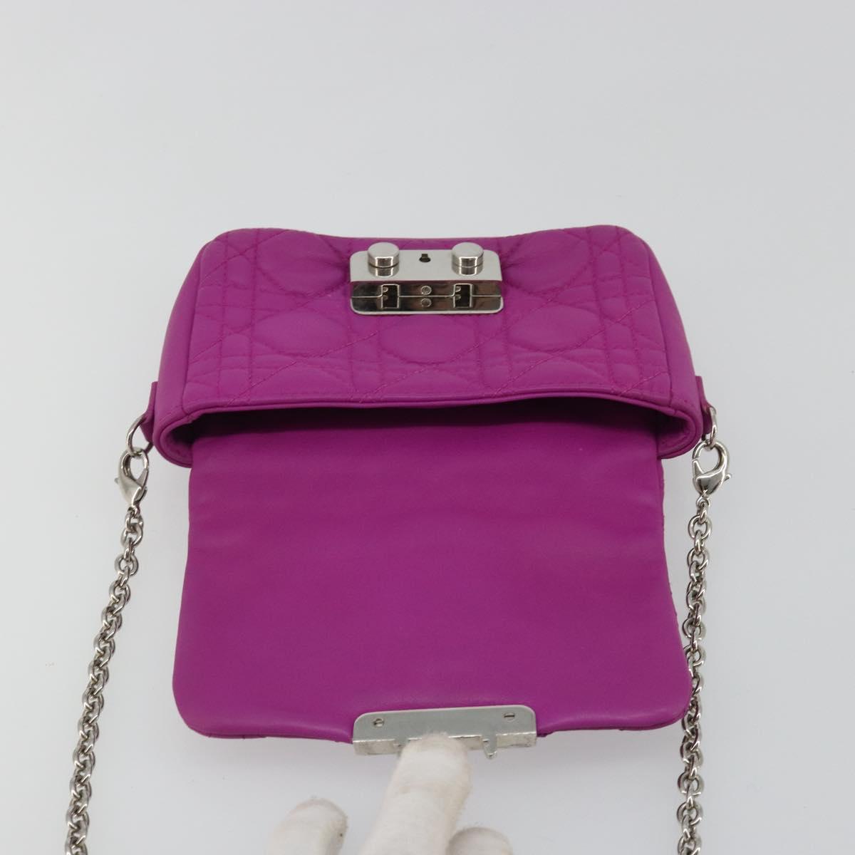 Christian Dior Chain Cannage Shoulder Bag Lamb Skin Purple Auth 189118A