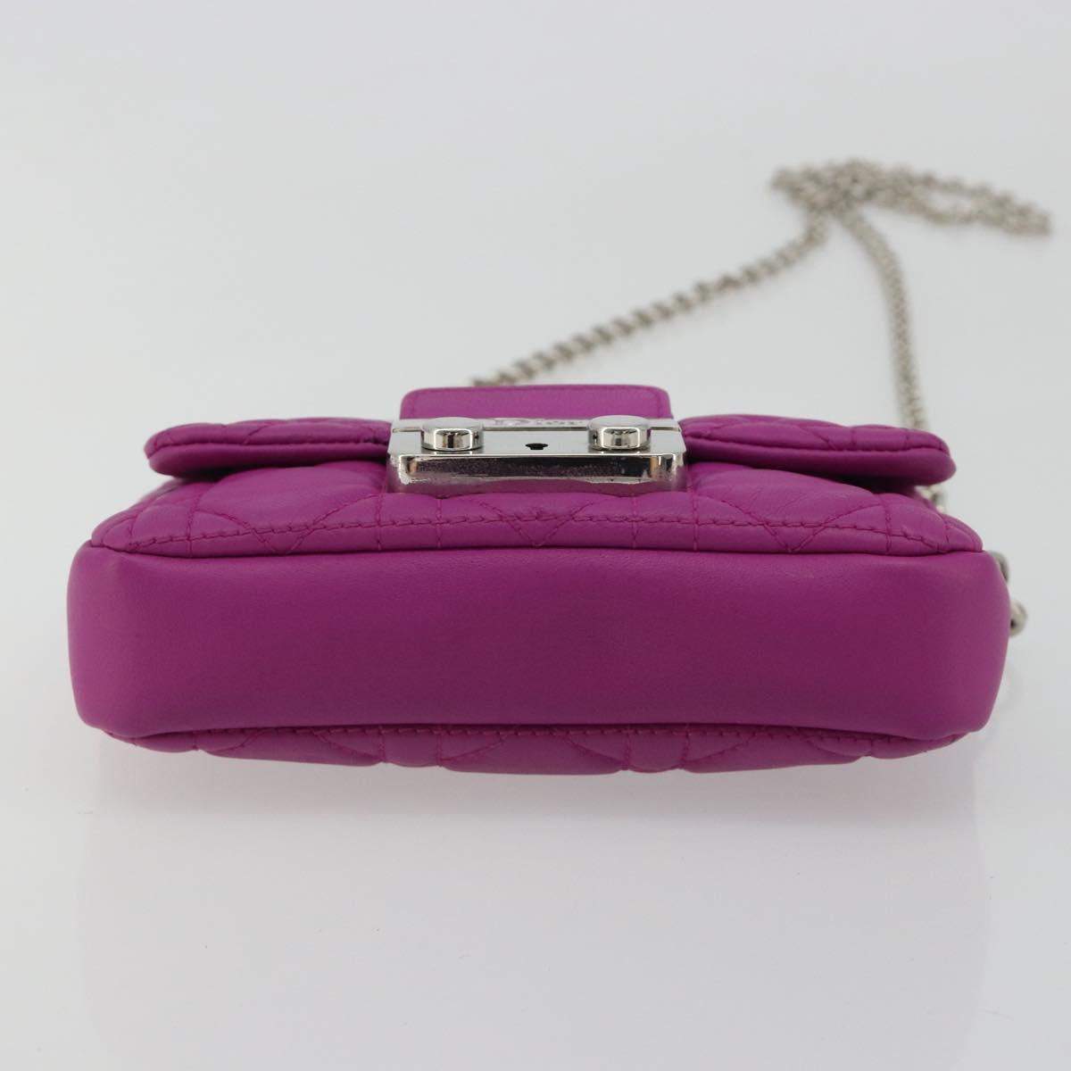 Christian Dior Chain Cannage Shoulder Bag Lamb Skin Purple Auth 189118A