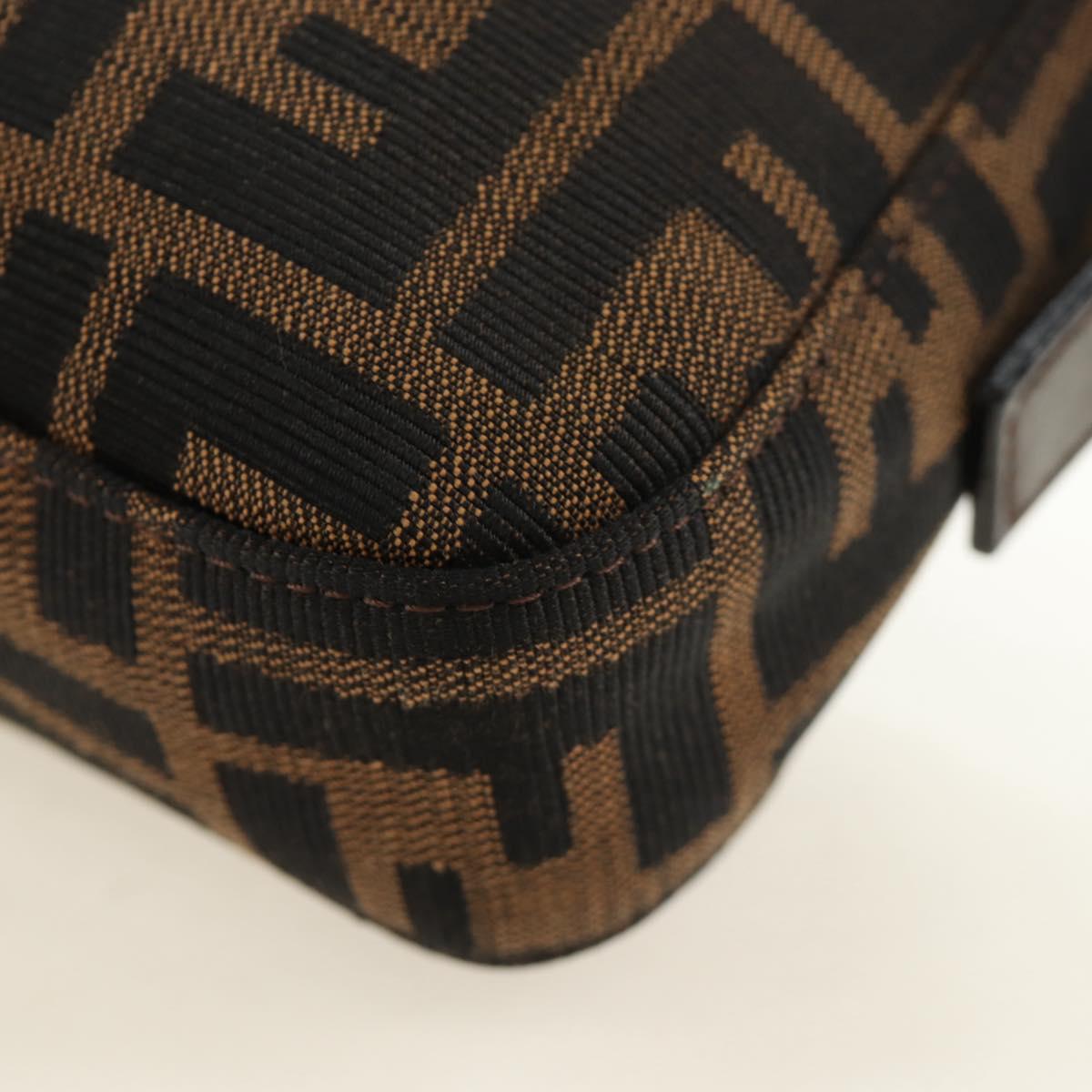 FENDI Zucca Canvas Mamma Baguette Shoulder Bag Black Brown Auth 189121SV