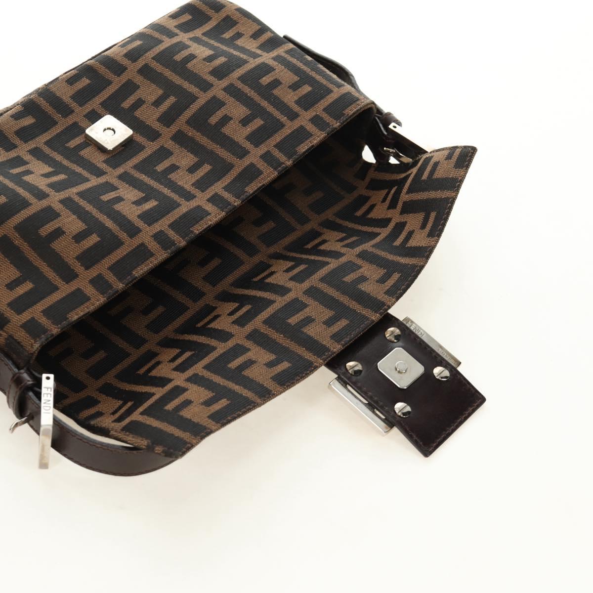 FENDI Zucca Canvas Mamma Baguette Shoulder Bag Black Brown Auth 189121SV