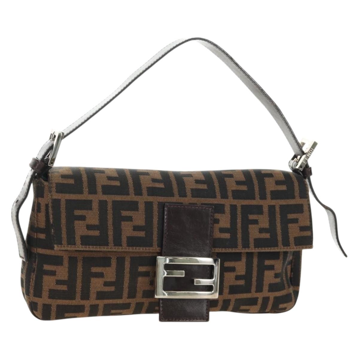FENDI Zucca Canvas Mamma Baguette Shoulder Bag Black Brown Auth 189121SV