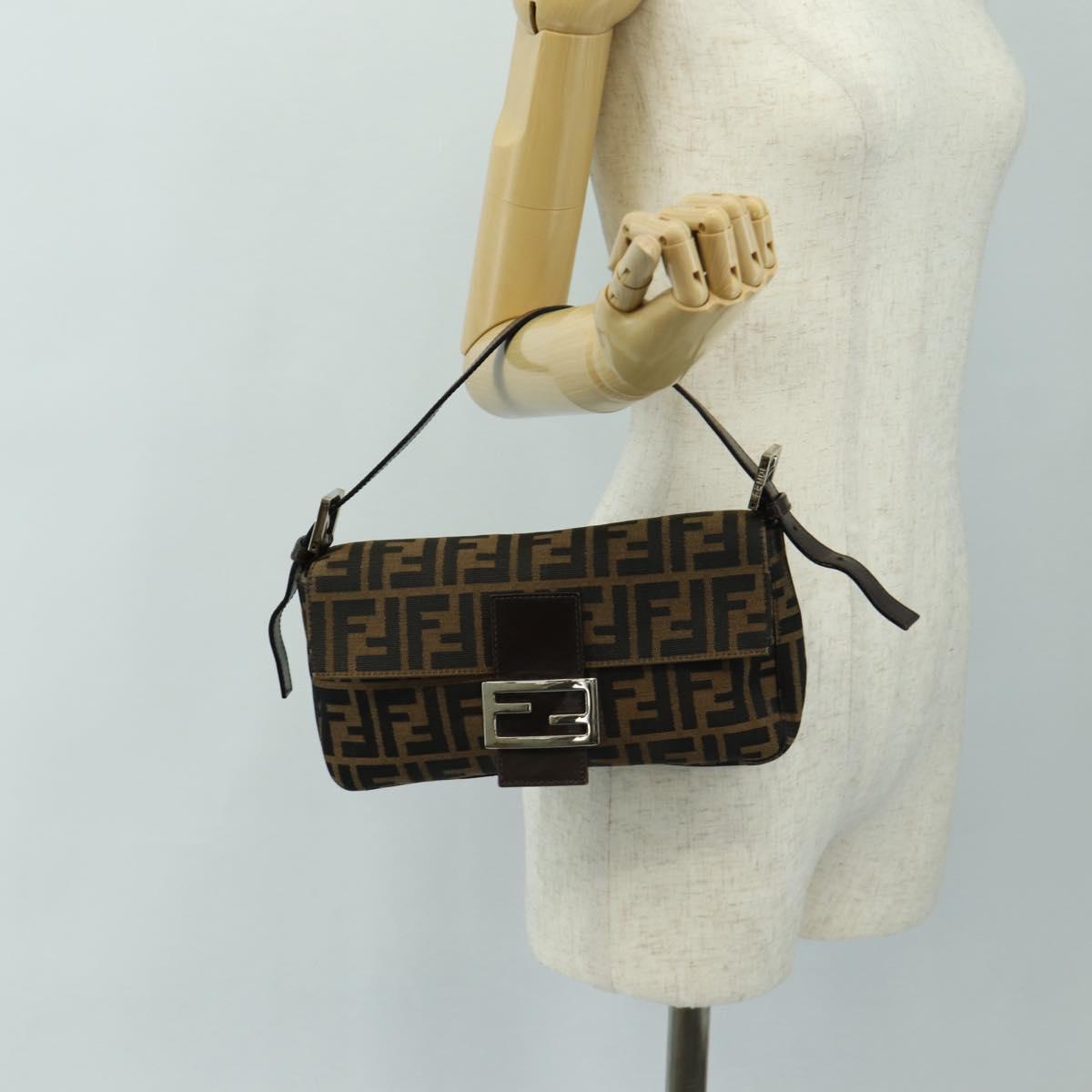 FENDI Zucca Canvas Mamma Baguette Shoulder Bag Black Brown Auth 189121SV