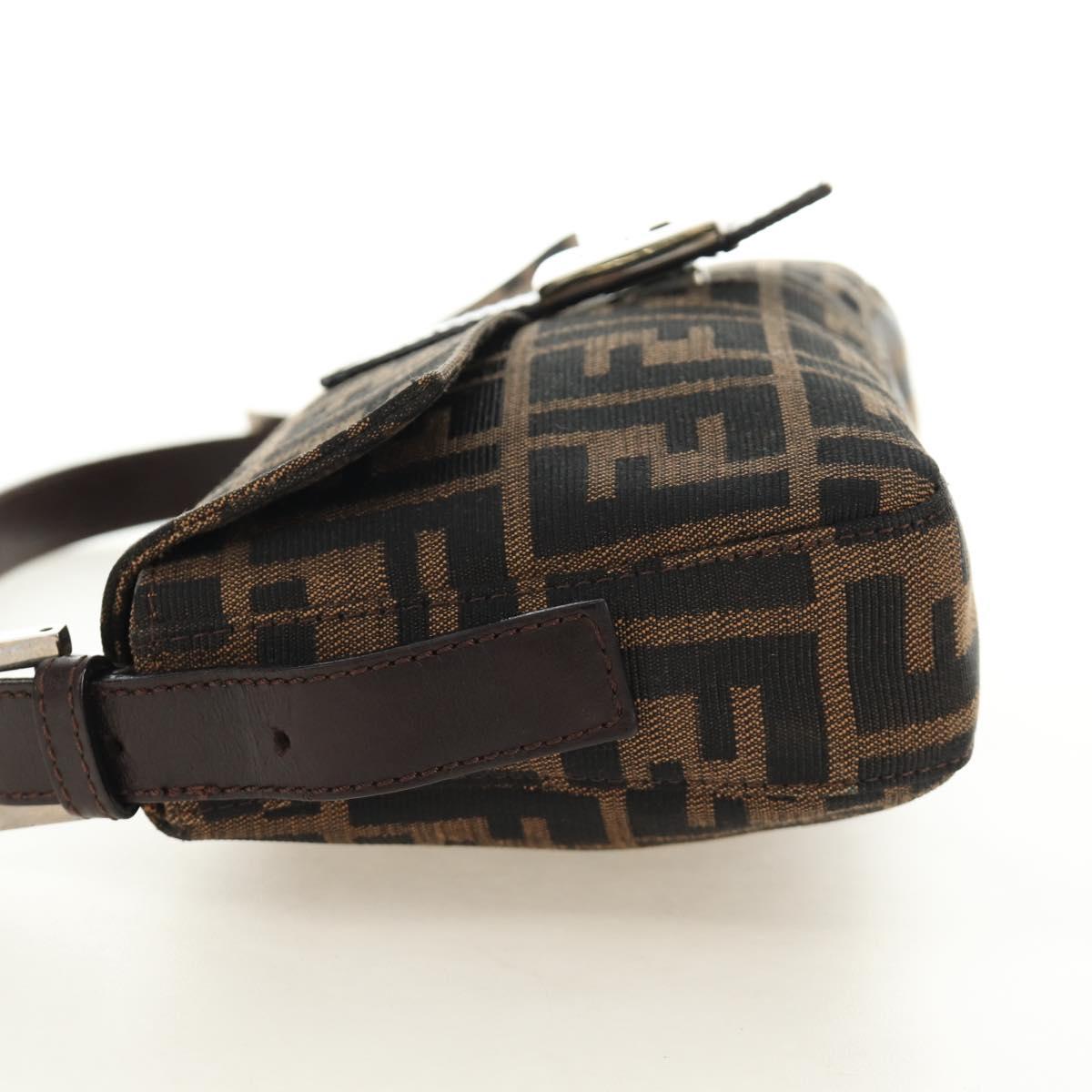FENDI Zucca Canvas Mamma Baguette Shoulder Bag Black Brown Auth 189121SV