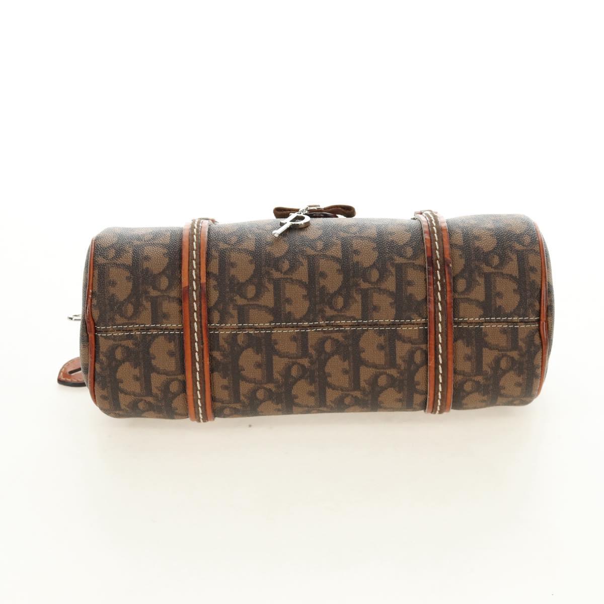 Christian Dior Trotter Canvas Romantic Hand Bag PVC Brown Silver Auth 189127M