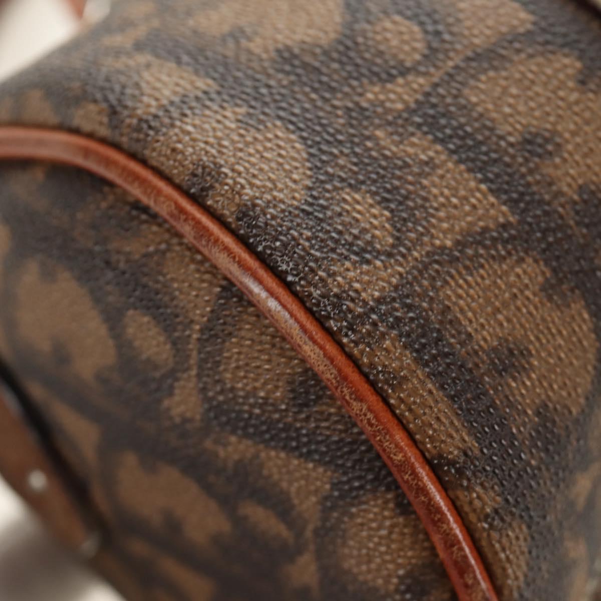 Christian Dior Trotter Canvas Romantic Hand Bag PVC Brown Silver Auth 189127M