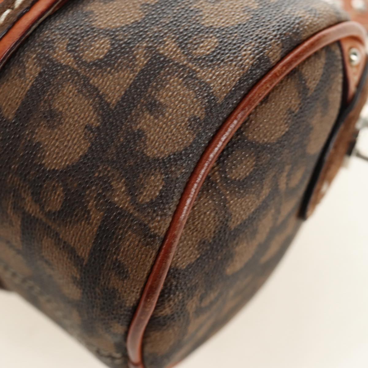 Christian Dior Trotter Canvas Romantic Hand Bag PVC Brown Silver Auth 189127M