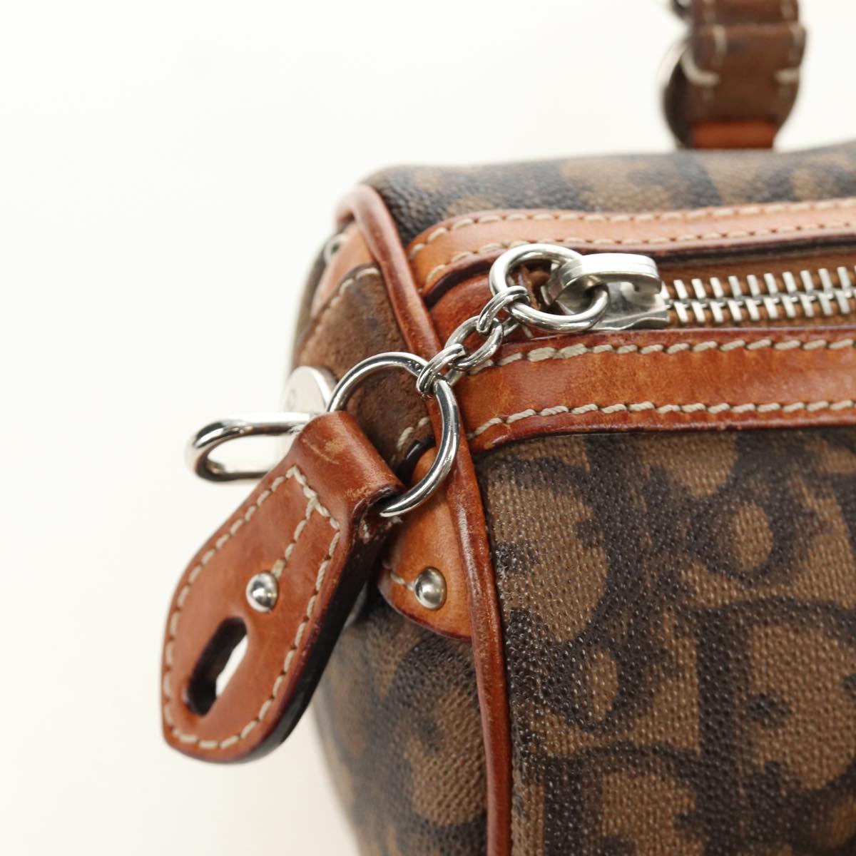 Christian Dior Trotter Canvas Romantic Hand Bag PVC Brown Silver Auth 189127M