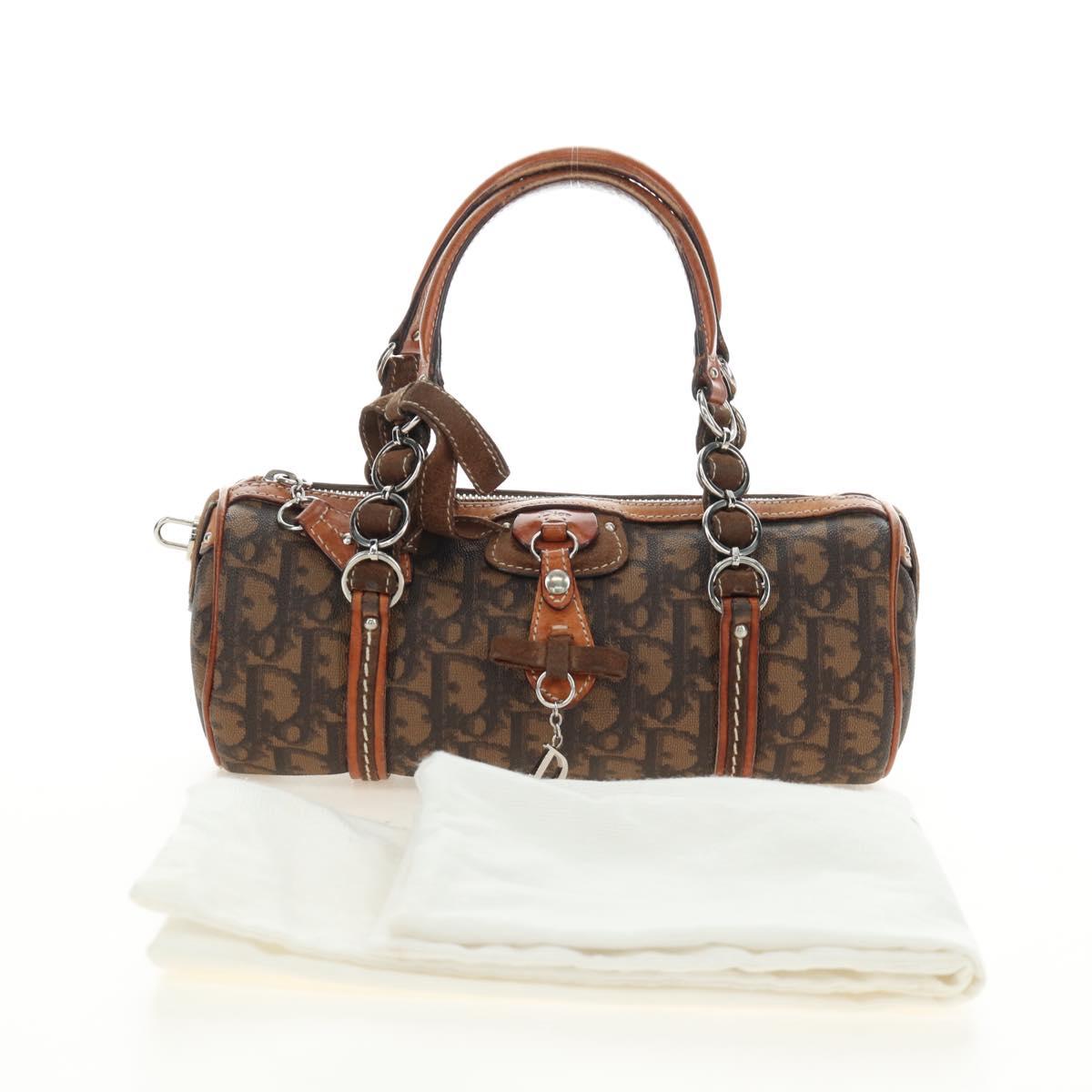 Christian Dior Trotter Canvas Romantic Hand Bag PVC Brown Silver Auth 189127M