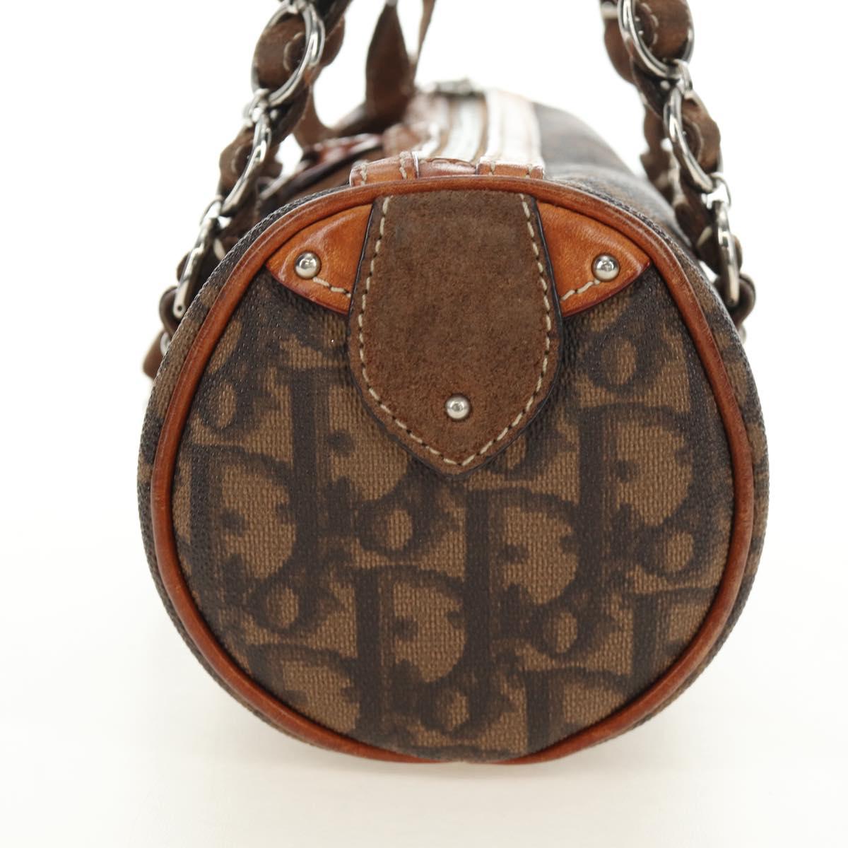 Christian Dior Trotter Canvas Romantic Hand Bag PVC Brown Silver Auth 189127M