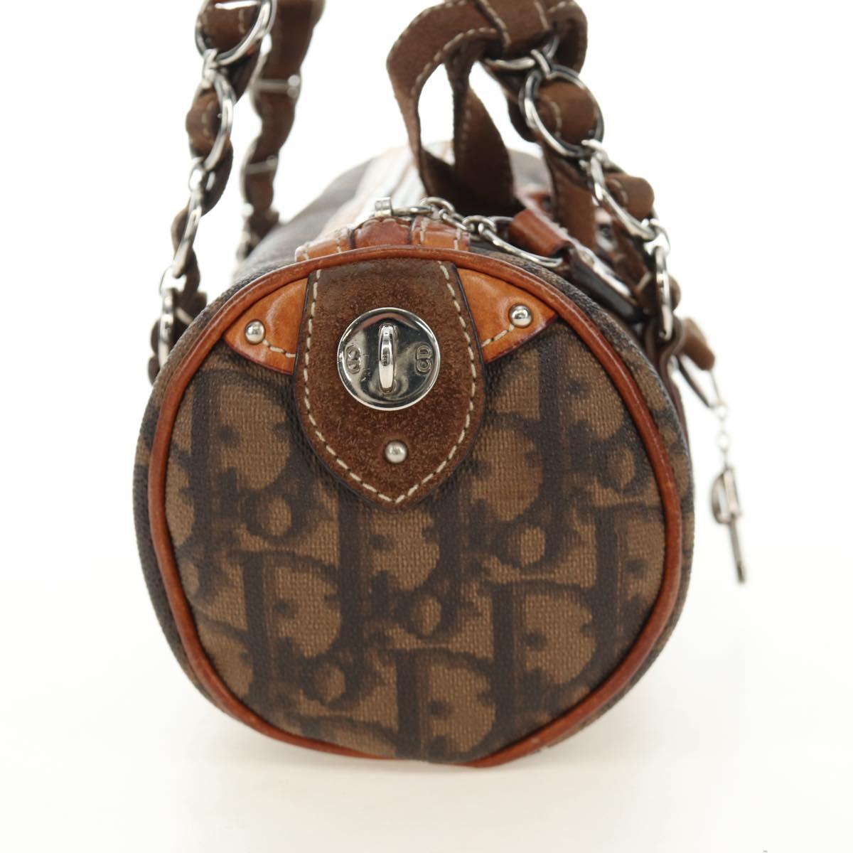 Christian Dior Trotter Canvas Romantic Hand Bag PVC Brown Silver Auth 189127M