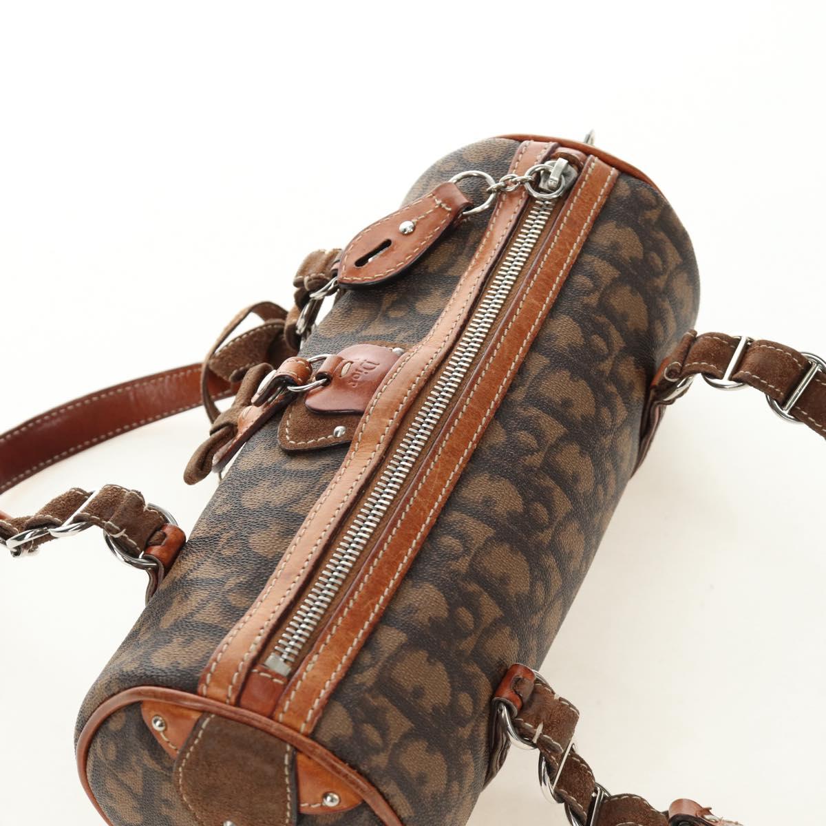 Christian Dior Trotter Canvas Romantic Hand Bag PVC Brown Silver Auth 189127M