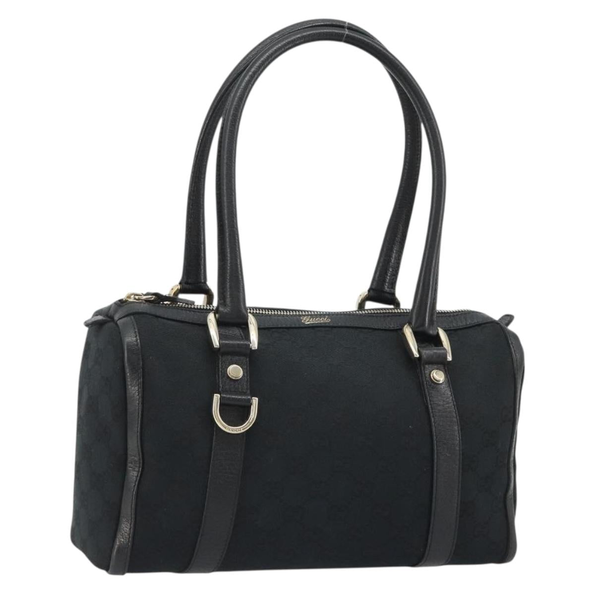 GUCCI GG Canvas Abbey Boston Bag Black Gold 130942 Auth 189128A