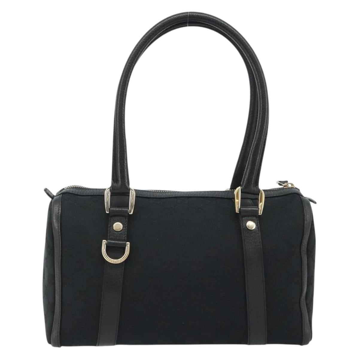 GUCCI GG Canvas Abbey Boston Bag Black Gold 130942 Auth 189128A