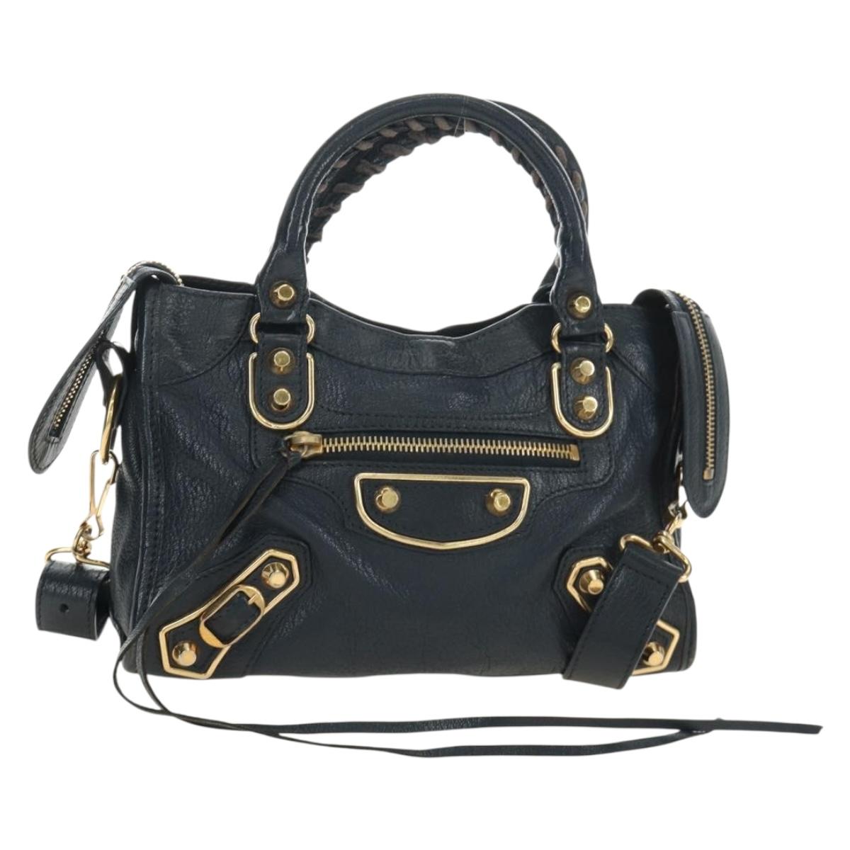 BALENCIAGA Classic Metallic Edge Mini City Bag Leather 2way Navy Auth 189129M