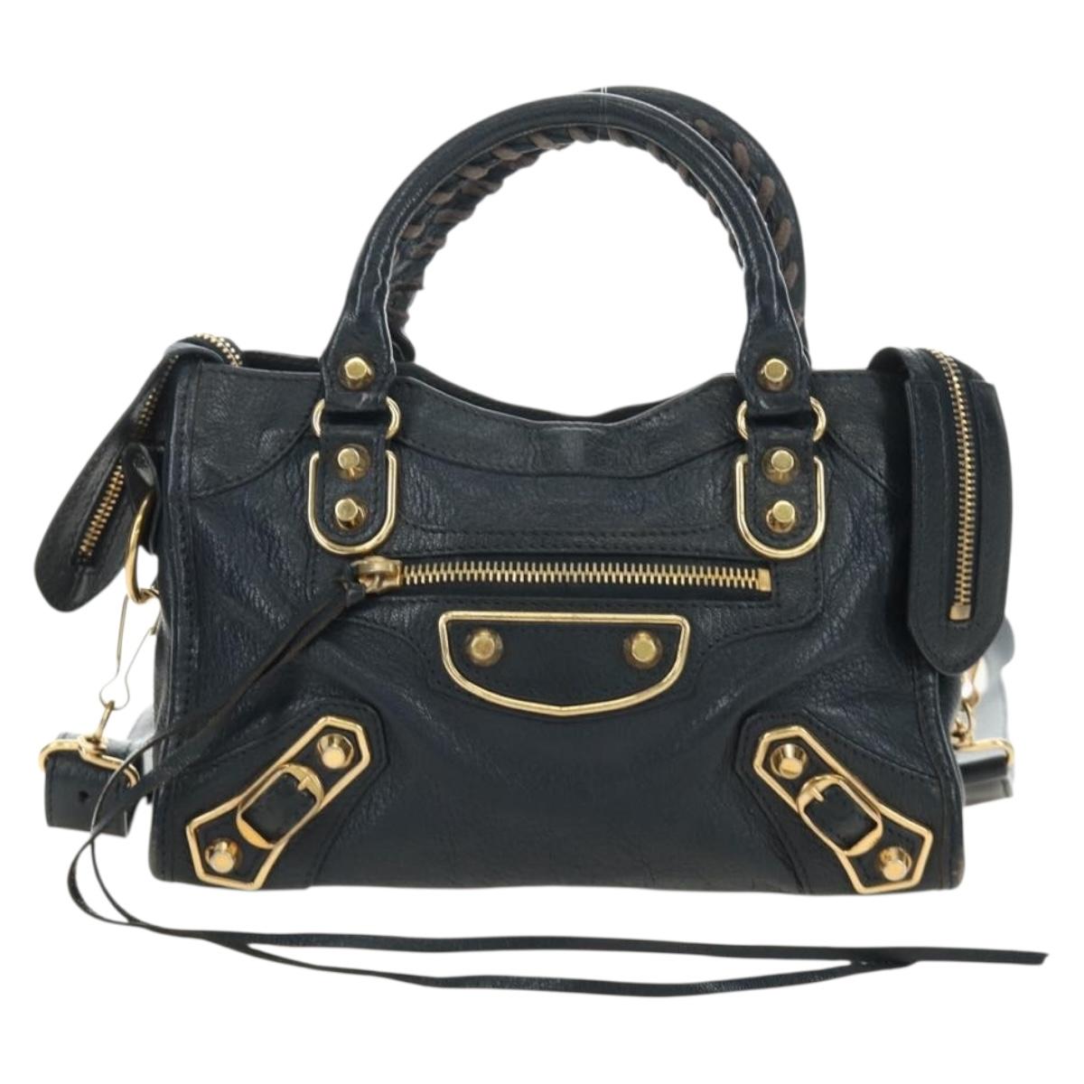 BALENCIAGA Classic Metallic Edge Mini City Bag Leather 2way Navy Auth 189129M