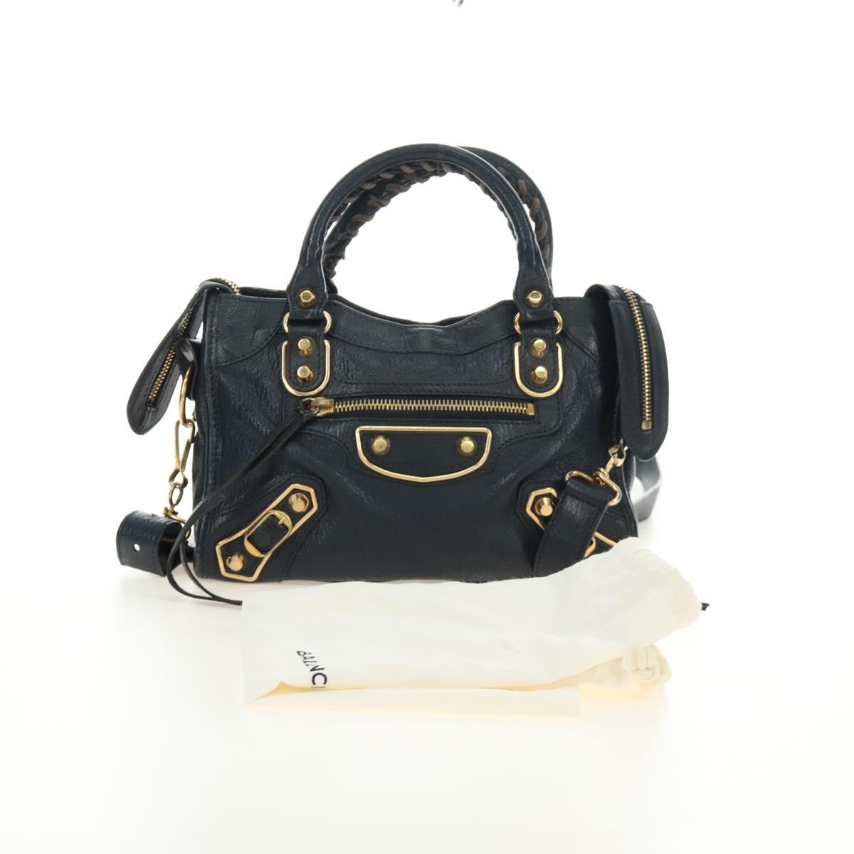 BALENCIAGA Classic Metallic Edge Mini City Bag Leather 2way Navy Auth 189129M
