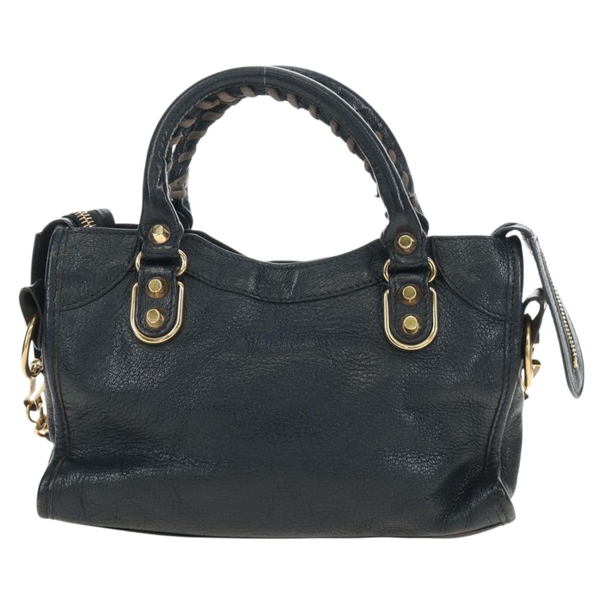 BALENCIAGA Classic Metallic Edge Mini City Bag Leather 2way Navy Auth 189129M