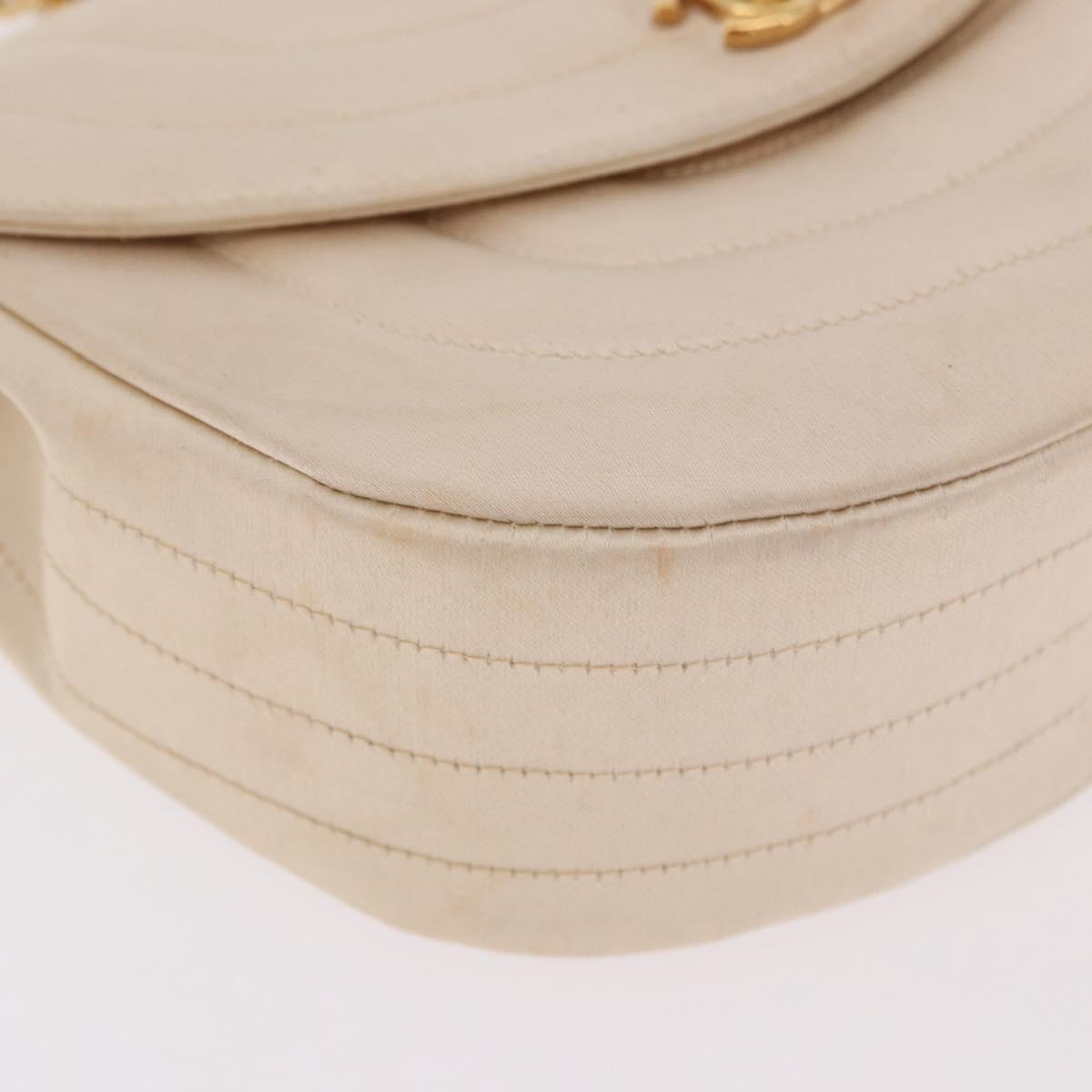 CHANEL Chain Shoulder Bag Satin Champagne Gold Gold CC Auth 189130A