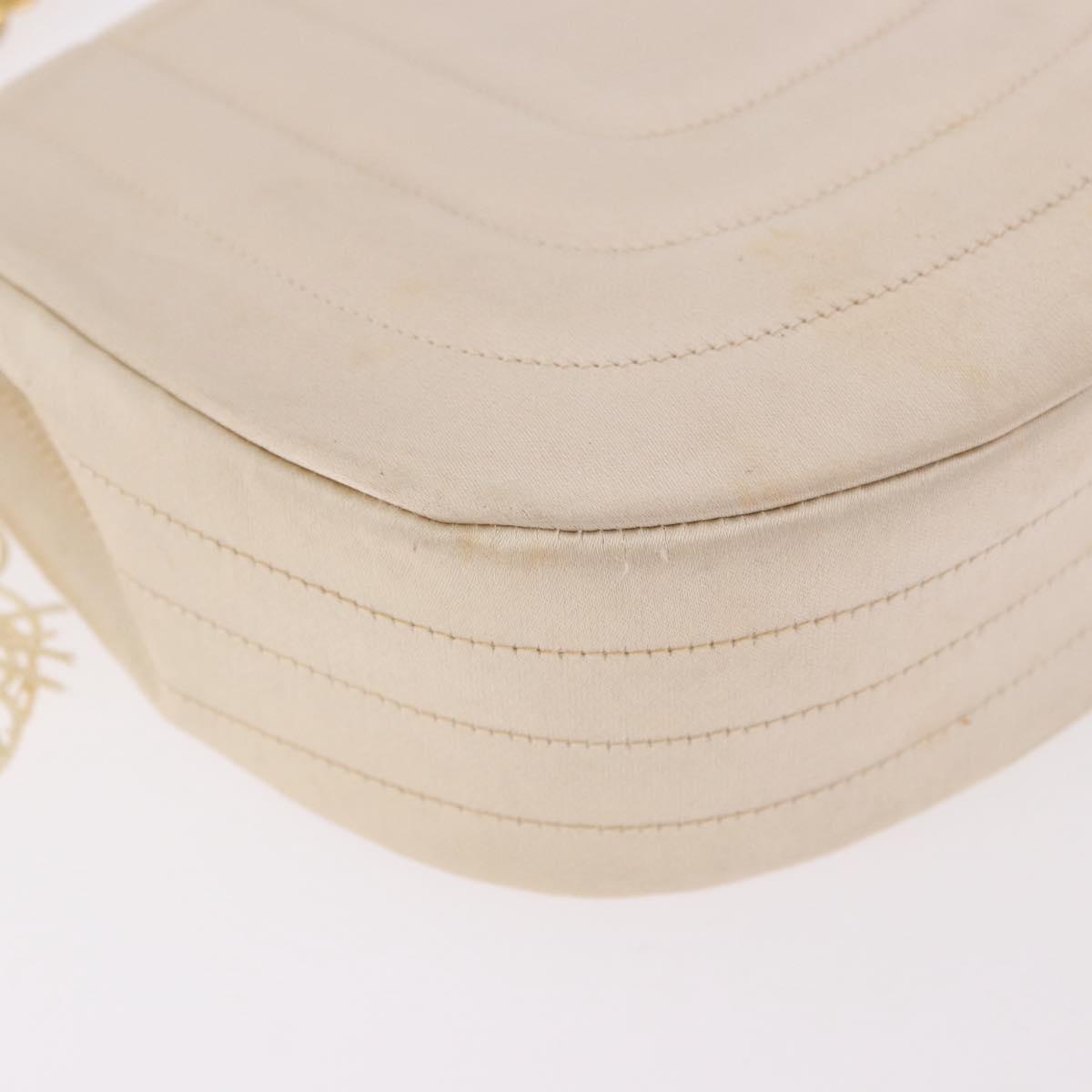 CHANEL Chain Shoulder Bag Satin Champagne Gold Gold CC Auth 189130A