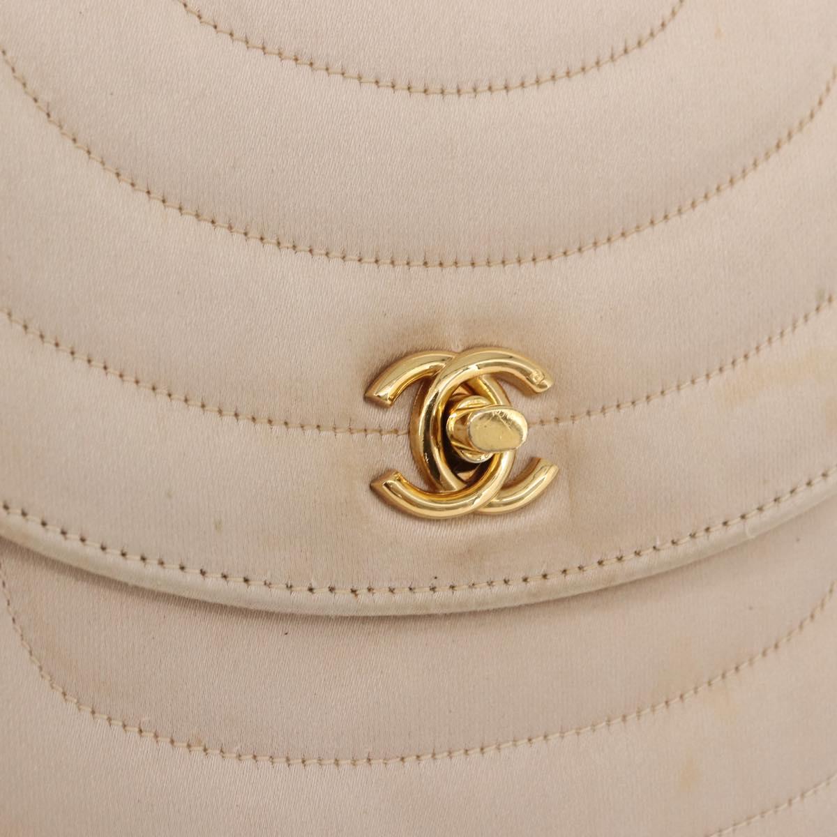 CHANEL Chain Shoulder Bag Satin Champagne Gold Gold CC Auth 189130A