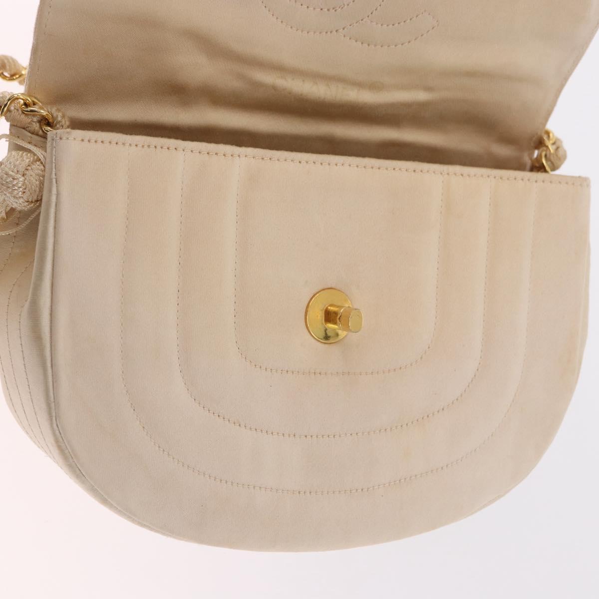CHANEL Chain Shoulder Bag Satin Champagne Gold Gold CC Auth 189130A