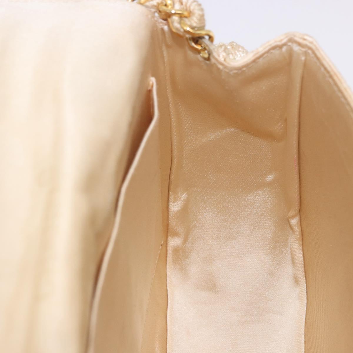 CHANEL Chain Shoulder Bag Satin Champagne Gold Gold CC Auth 189130A