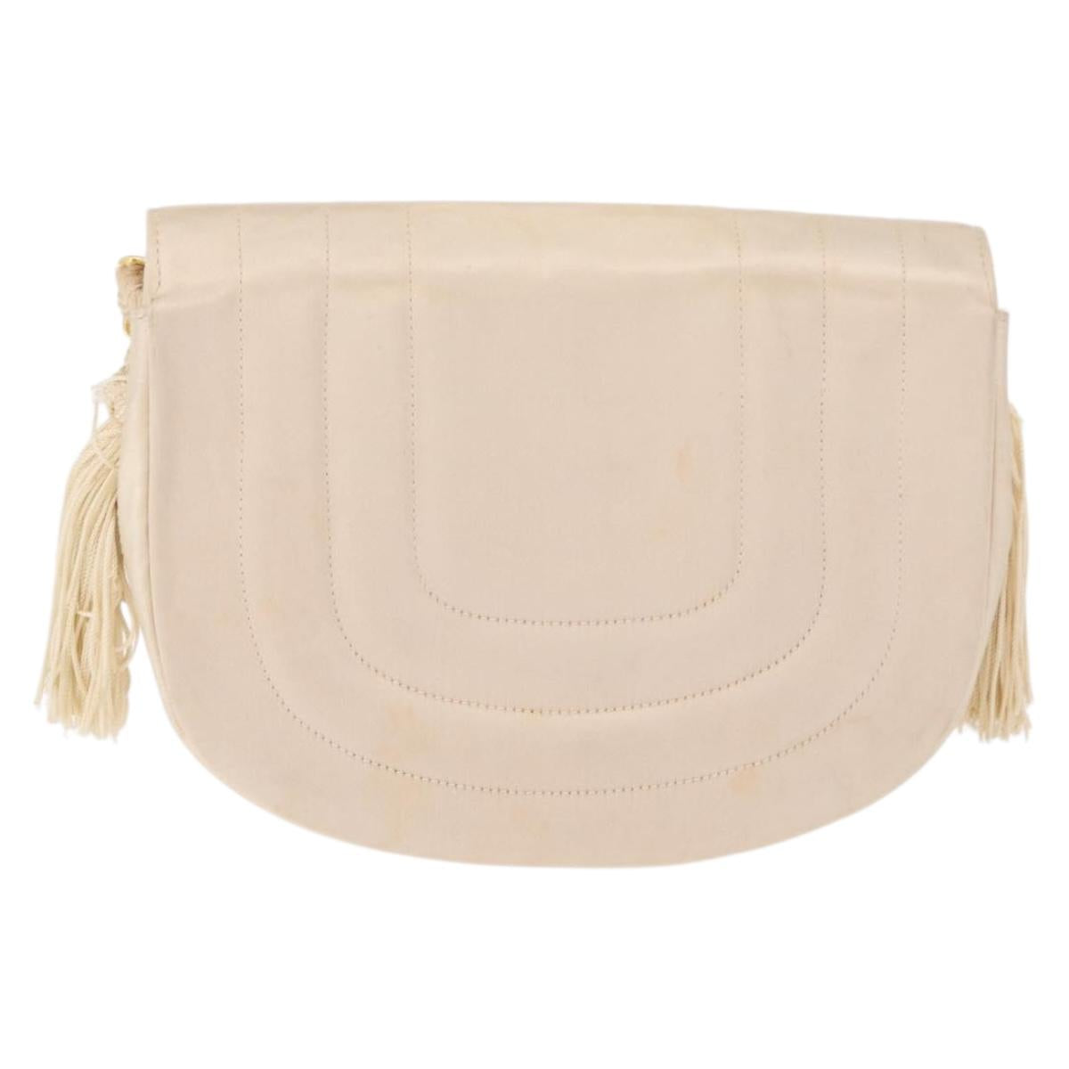 CHANEL Chain Shoulder Bag Satin Champagne Gold Gold CC Auth 189130A