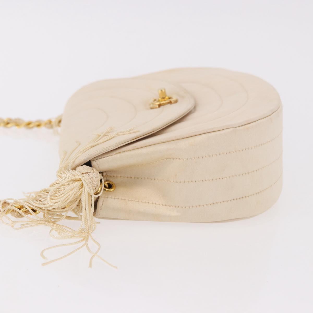 CHANEL Chain Shoulder Bag Satin Champagne Gold Gold CC Auth 189130A