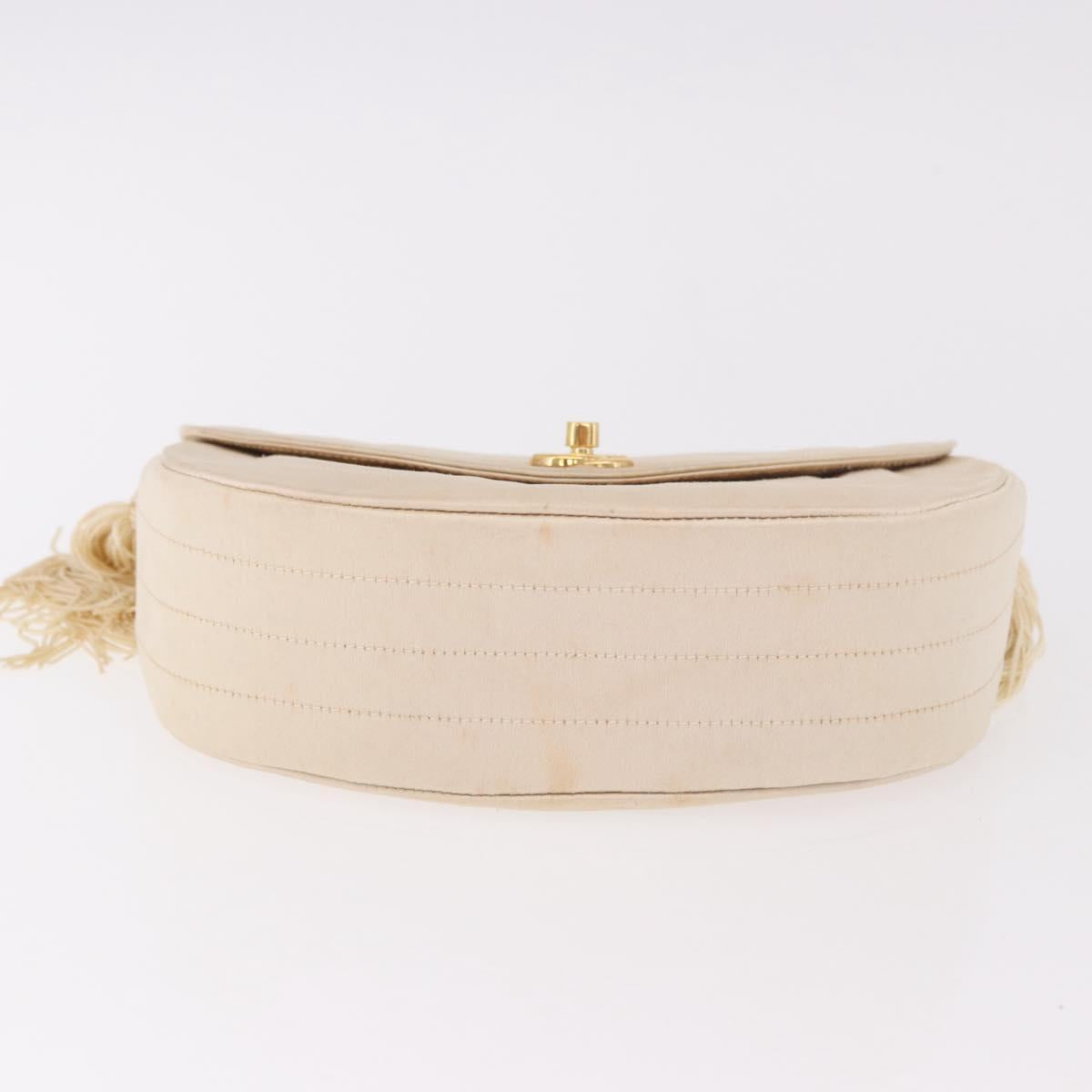 CHANEL Chain Shoulder Bag Satin Champagne Gold Gold CC Auth 189130A