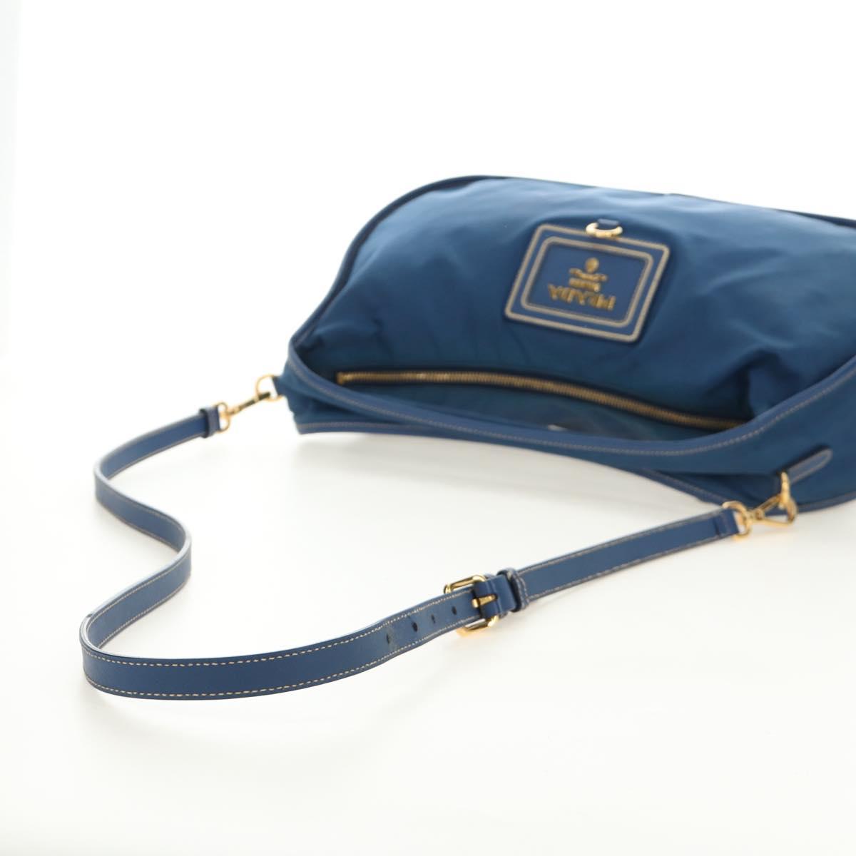 PRADA Shoulder Bag Nylon 2way Blue Gold Auth 189145V