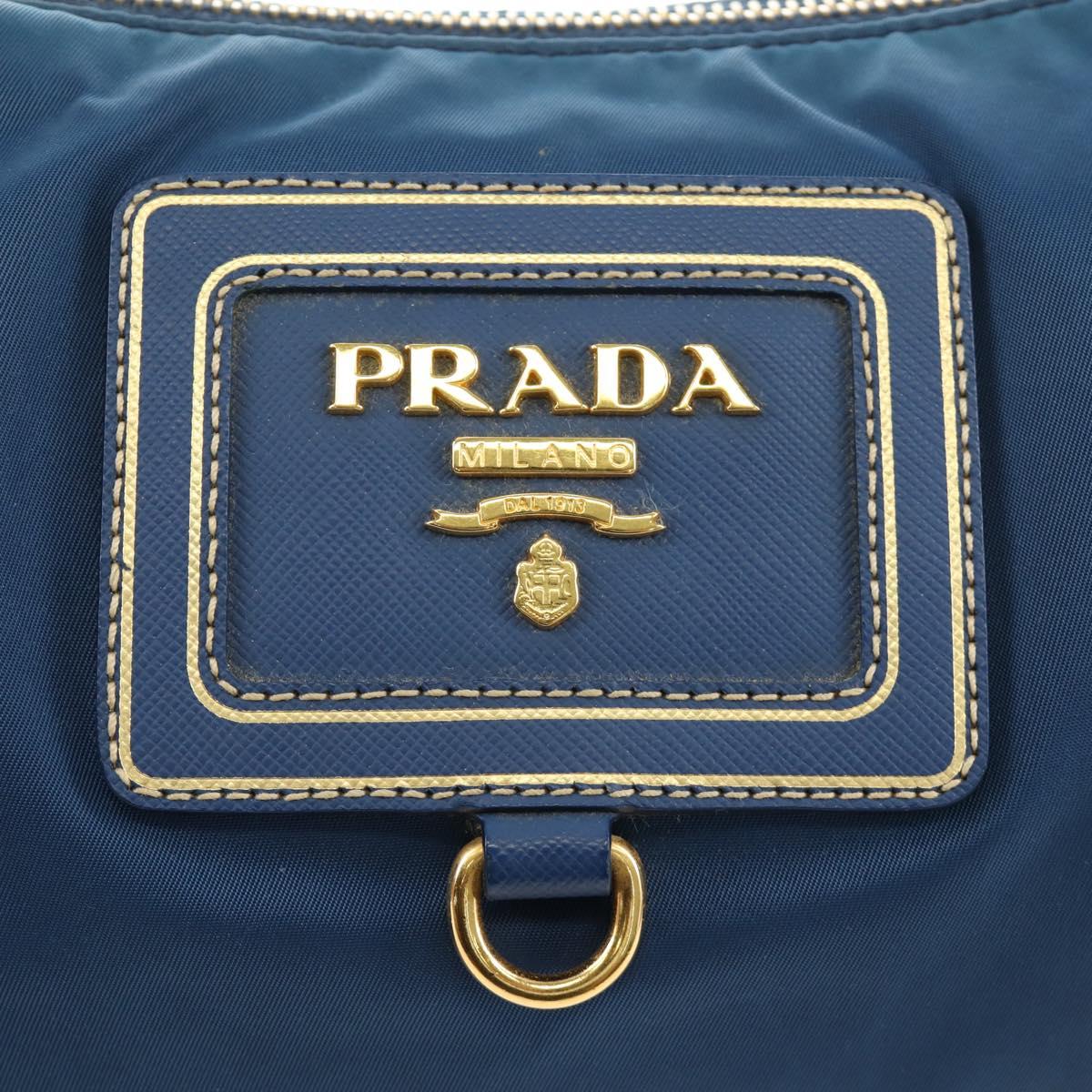 PRADA Shoulder Bag Nylon 2way Blue Gold Auth 189145V
