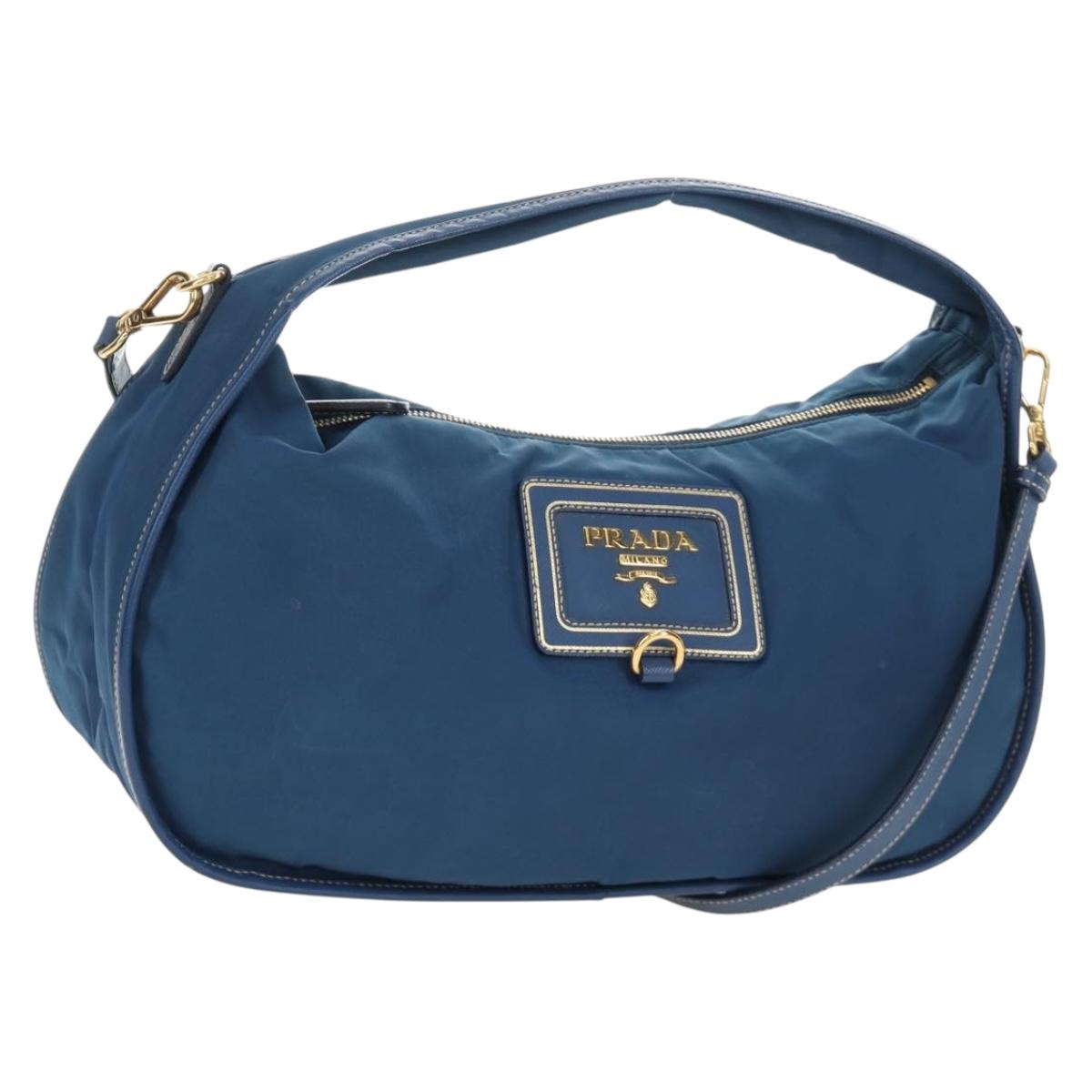 PRADA Shoulder Bag Nylon 2way Blue Gold Auth 189145V