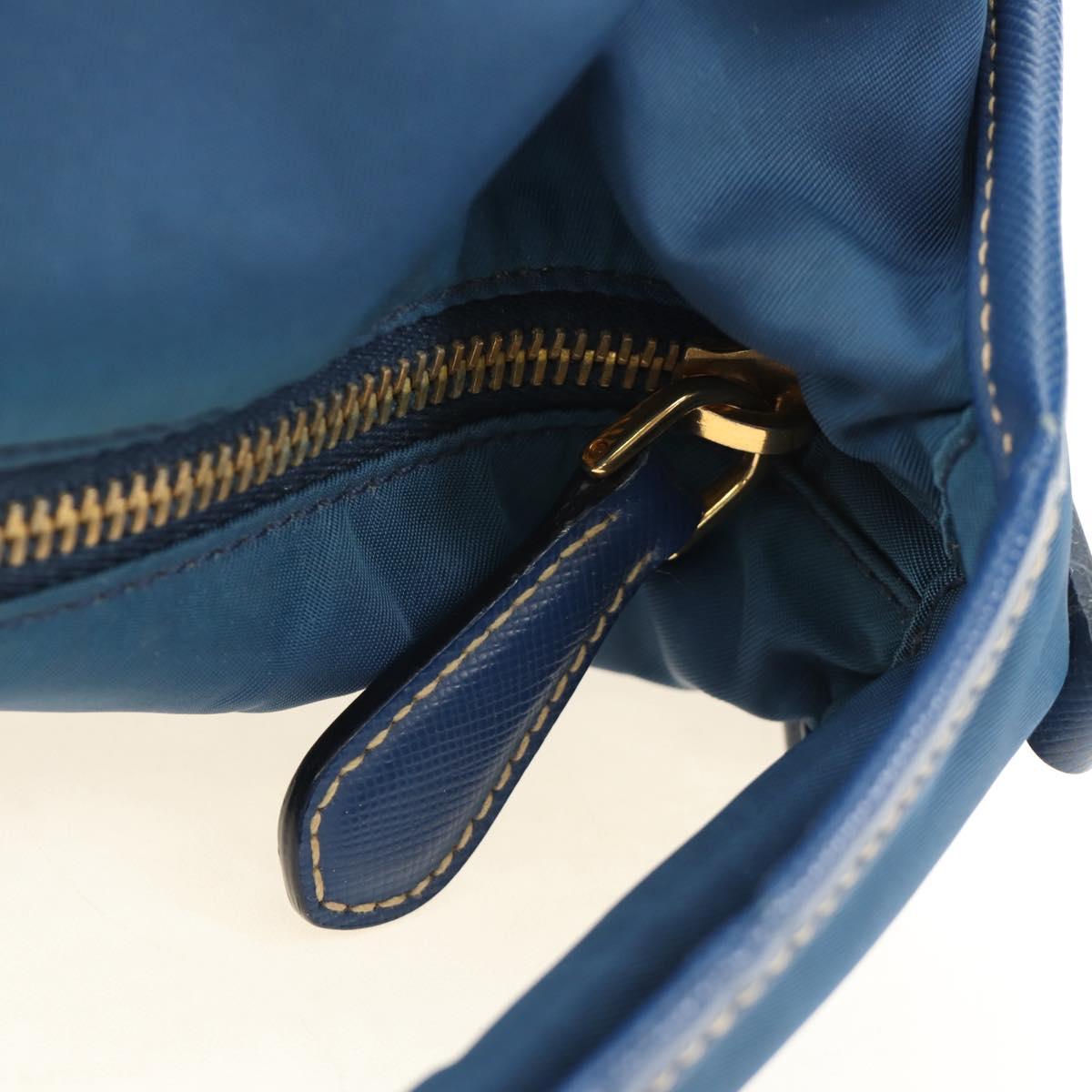 PRADA Shoulder Bag Nylon 2way Blue Gold Auth 189145V