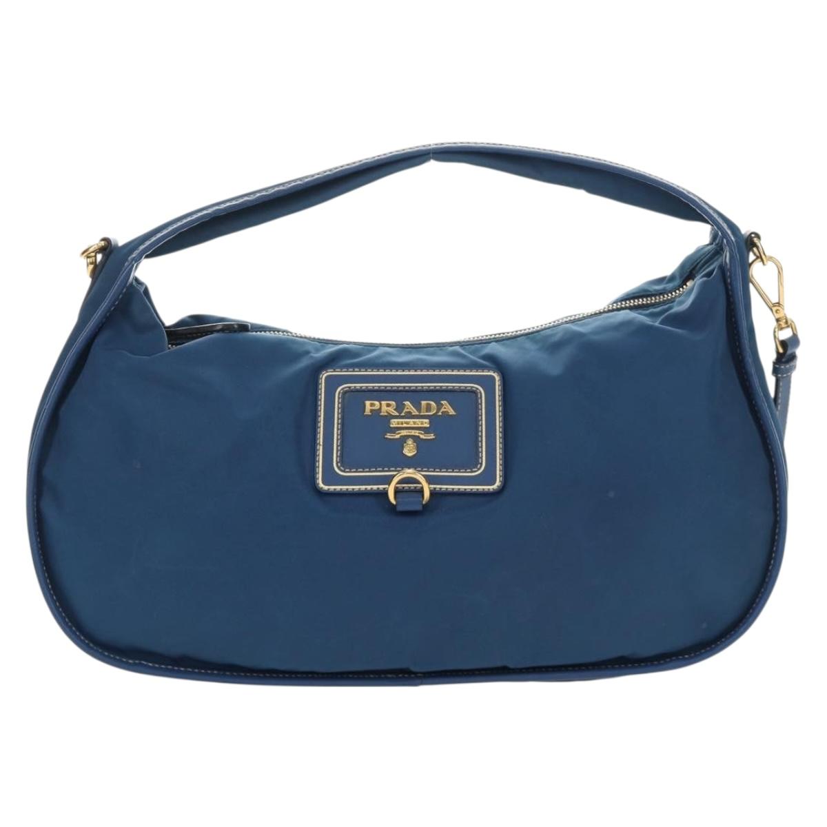 PRADA Shoulder Bag Nylon 2way Blue Gold Auth 189145V