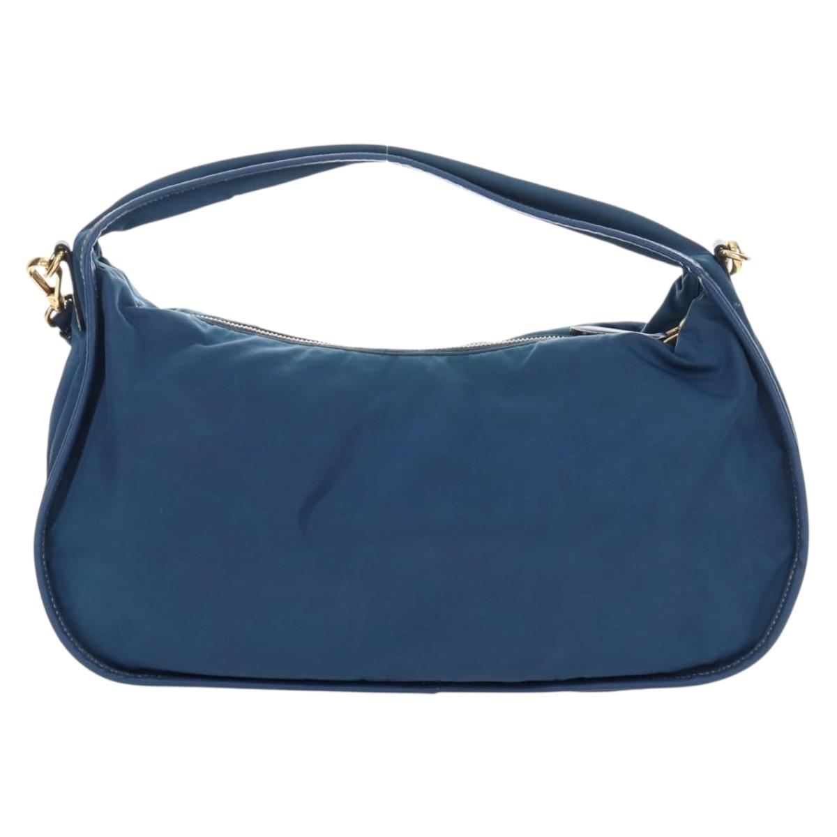PRADA Shoulder Bag Nylon 2way Blue Gold Auth 189145V