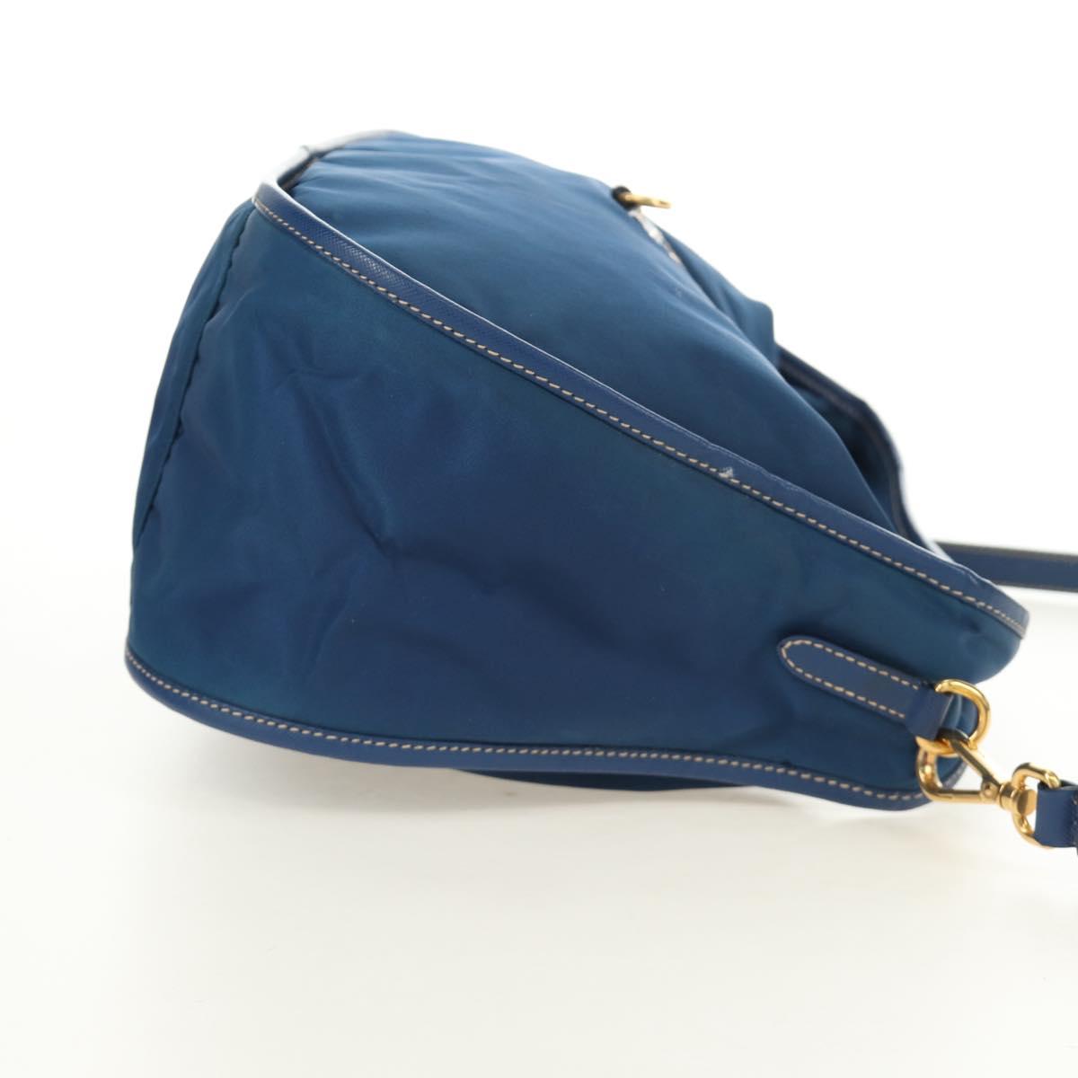 PRADA Shoulder Bag Nylon 2way Blue Gold Auth 189145V
